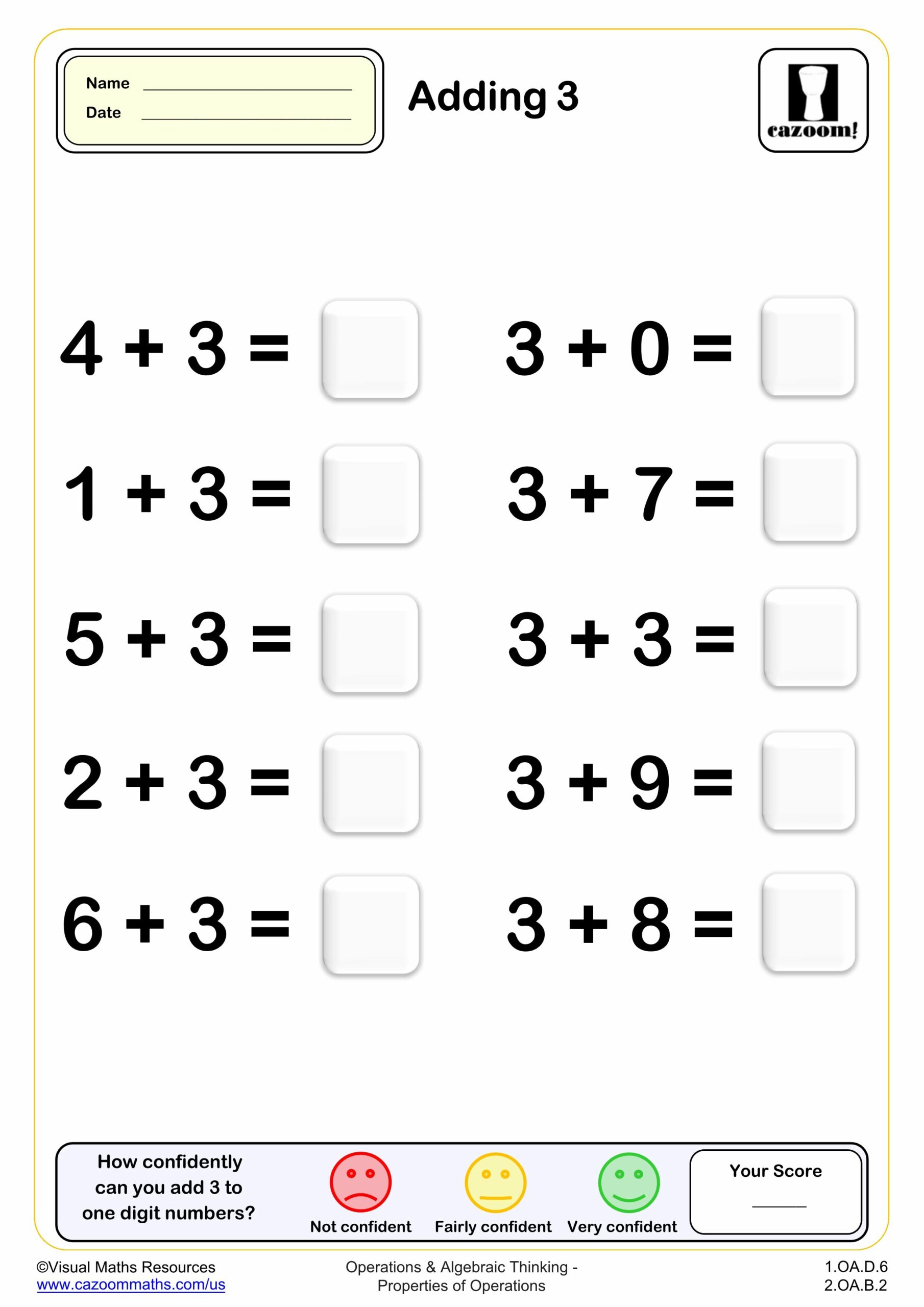 Preview of Adding 3 (10 questions)