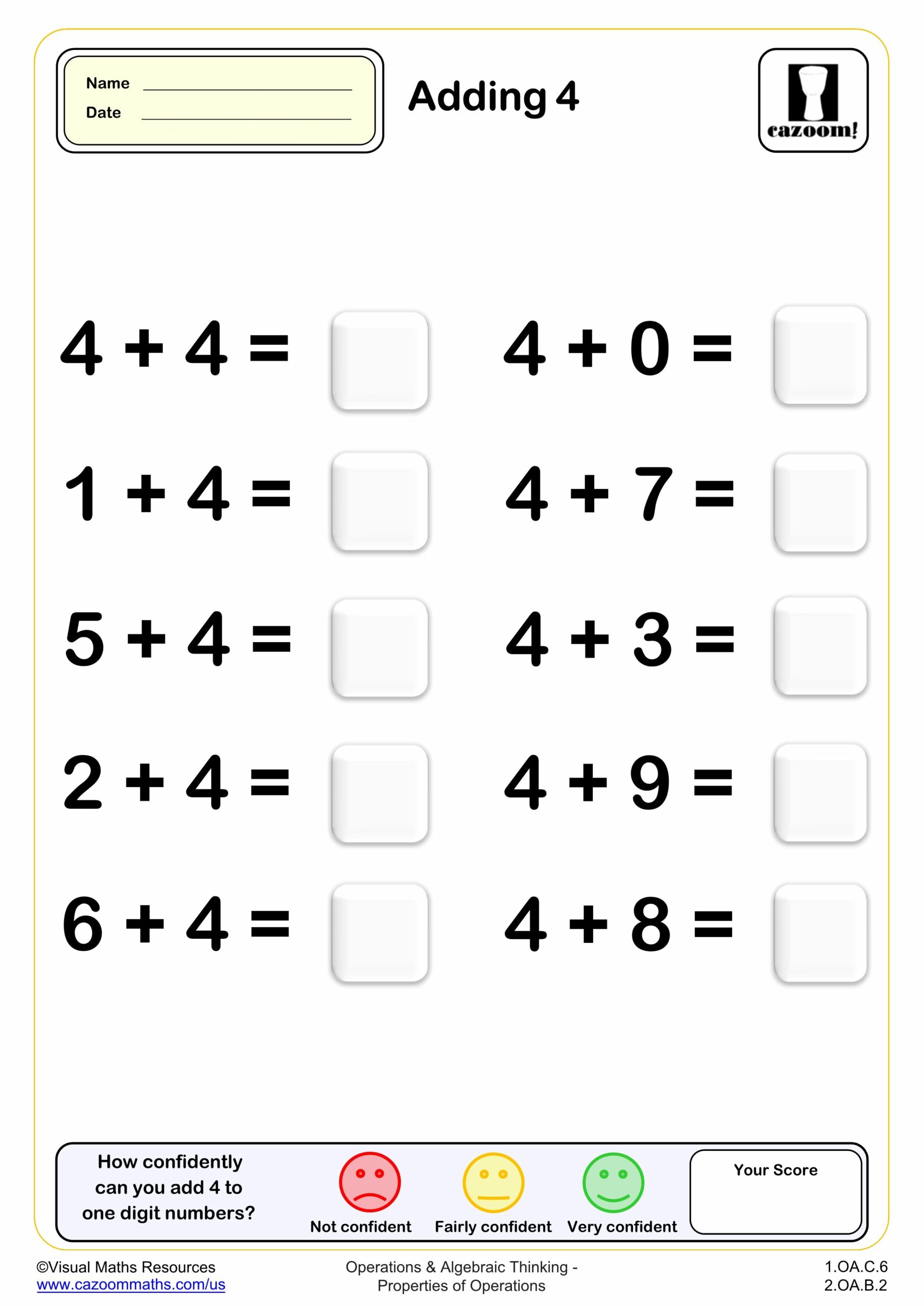 Preview of Adding 4 (10 questions)