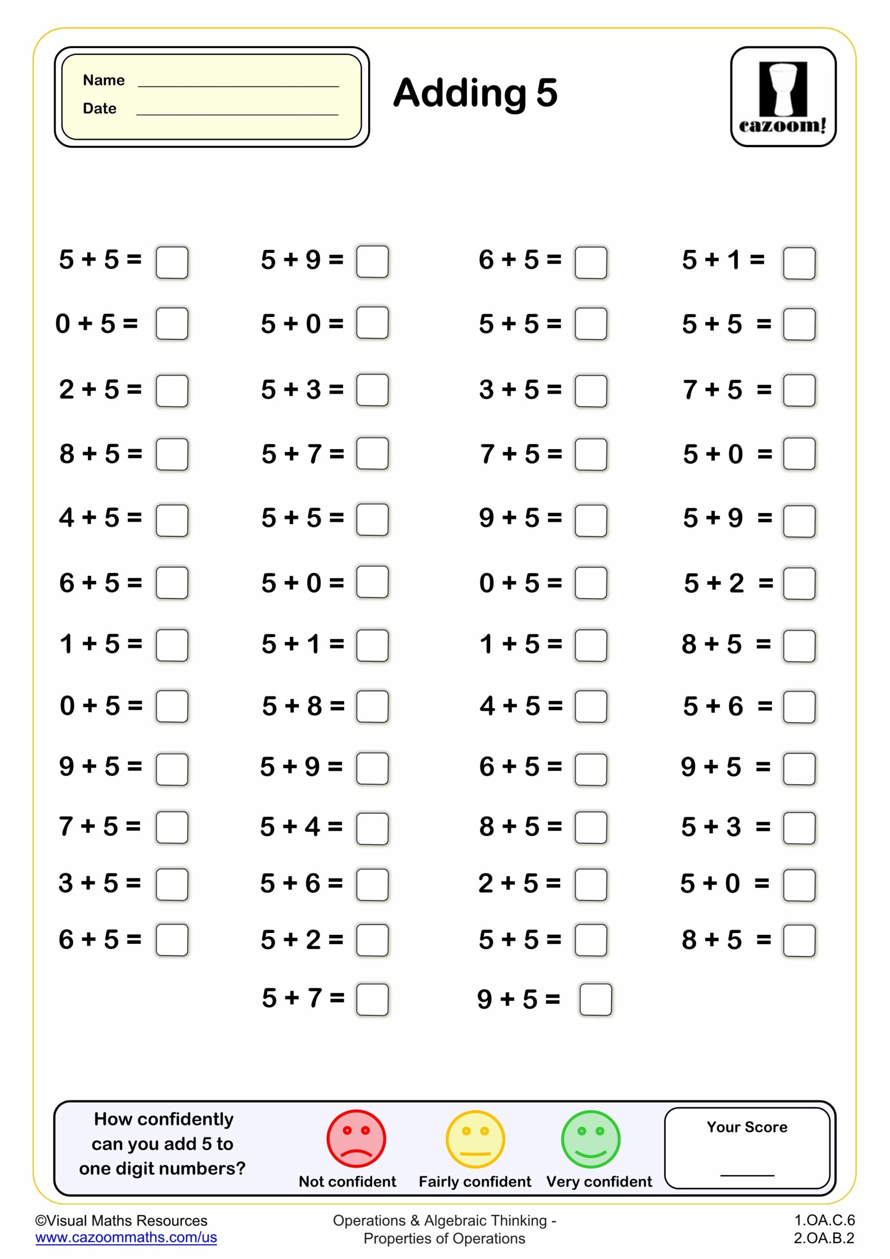 Preview of Adding 5 (50 questions)