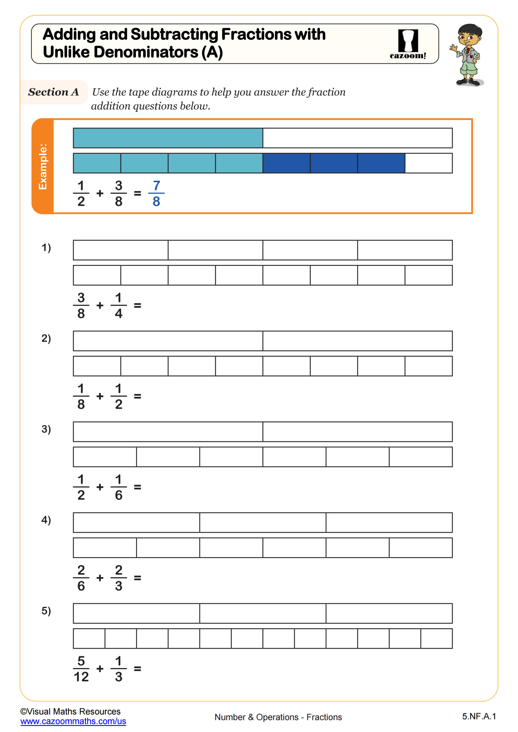 Adding And Subtracting Fractions With Unlike Denominators A Worksheet