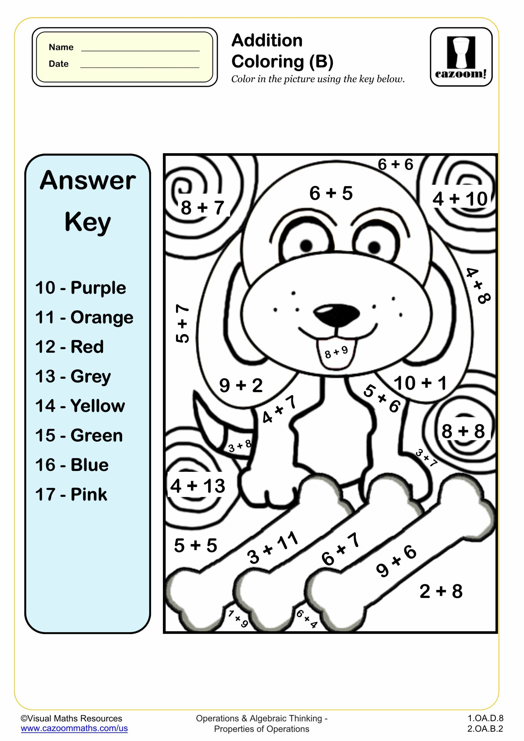 Addition Coloring (B) | PDF printable Addition Worksheets