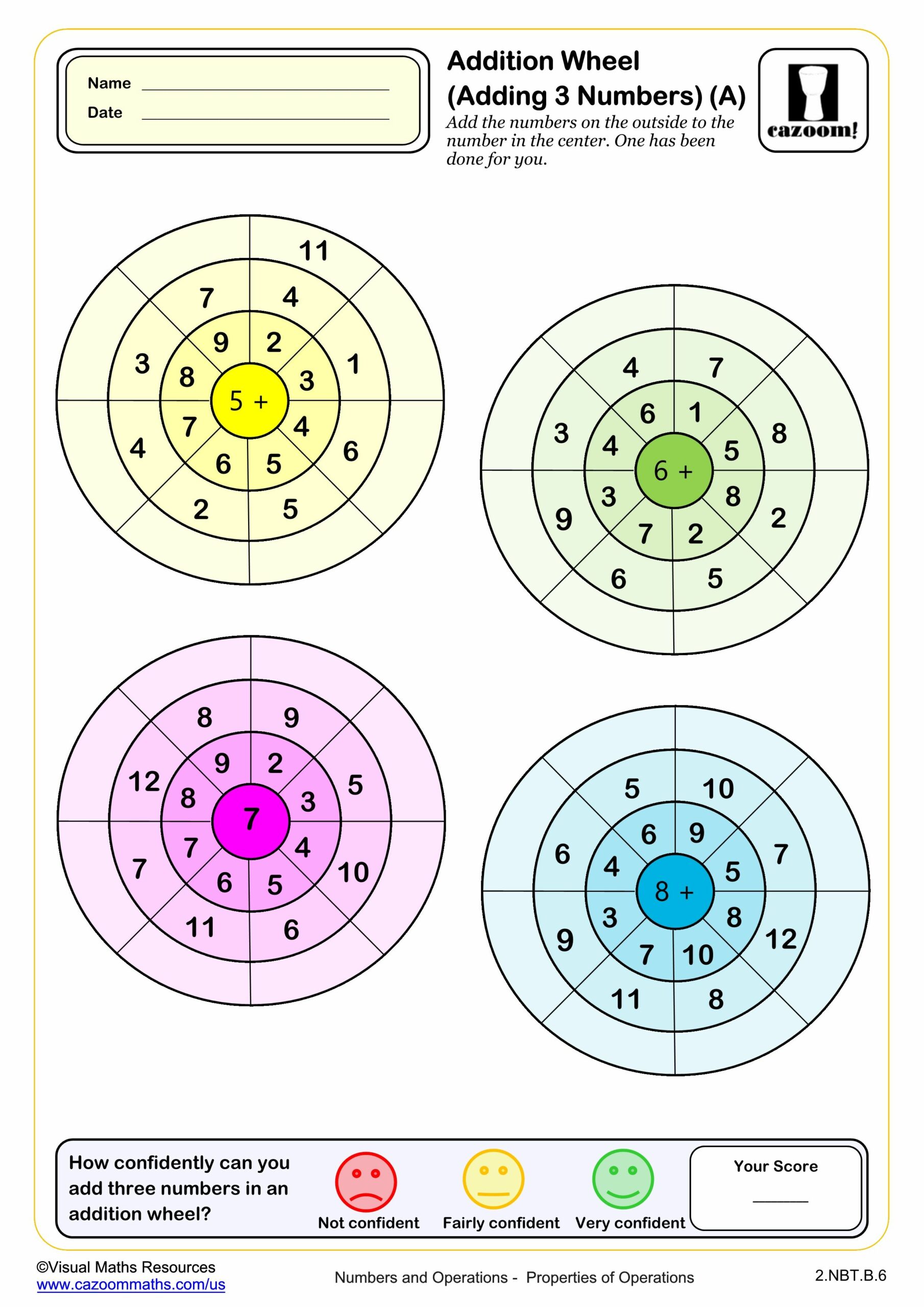 Preview of Addition Wheel Adding Three Numbers (A)