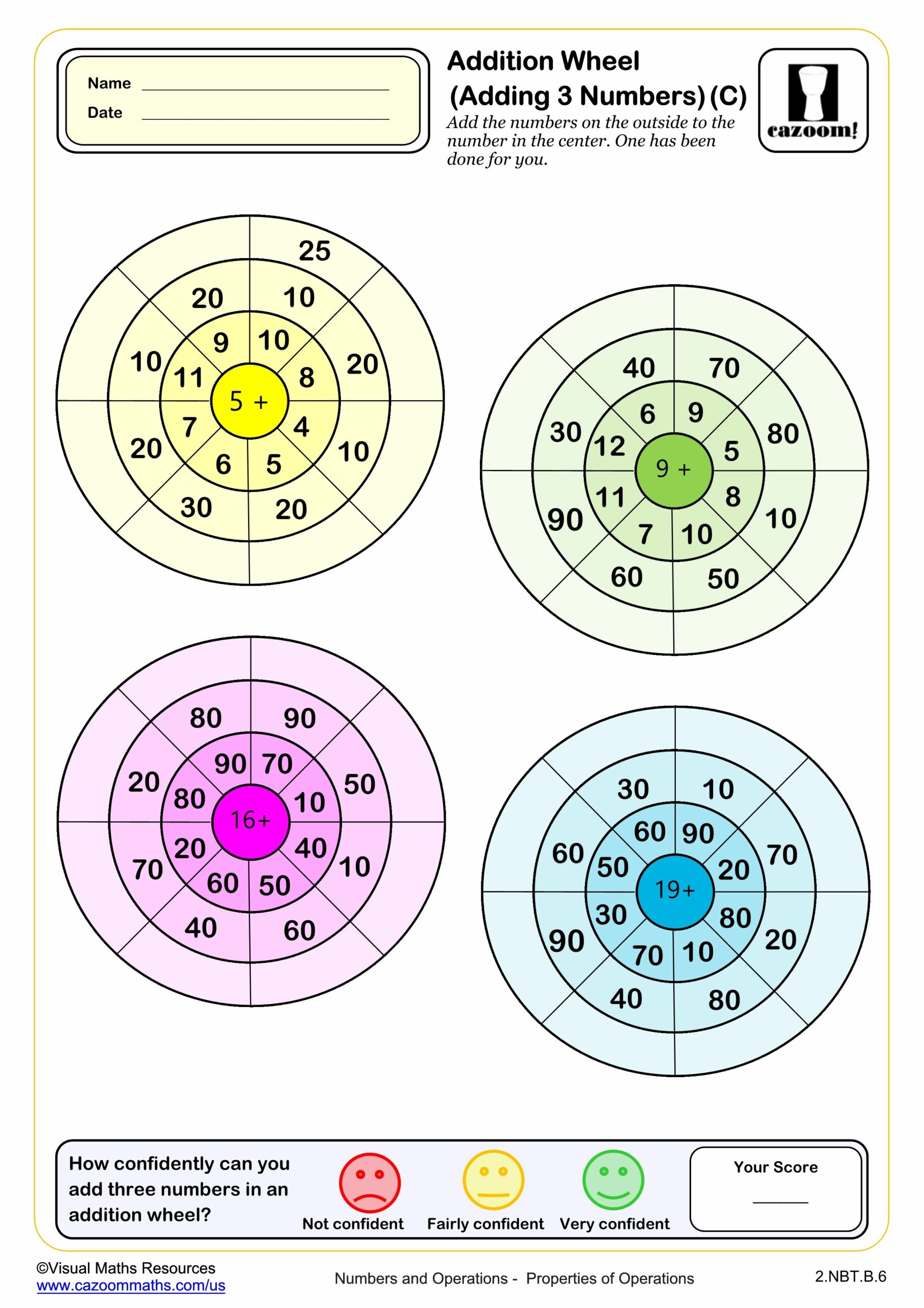 Preview of Addition Wheels adding three numbers (C)