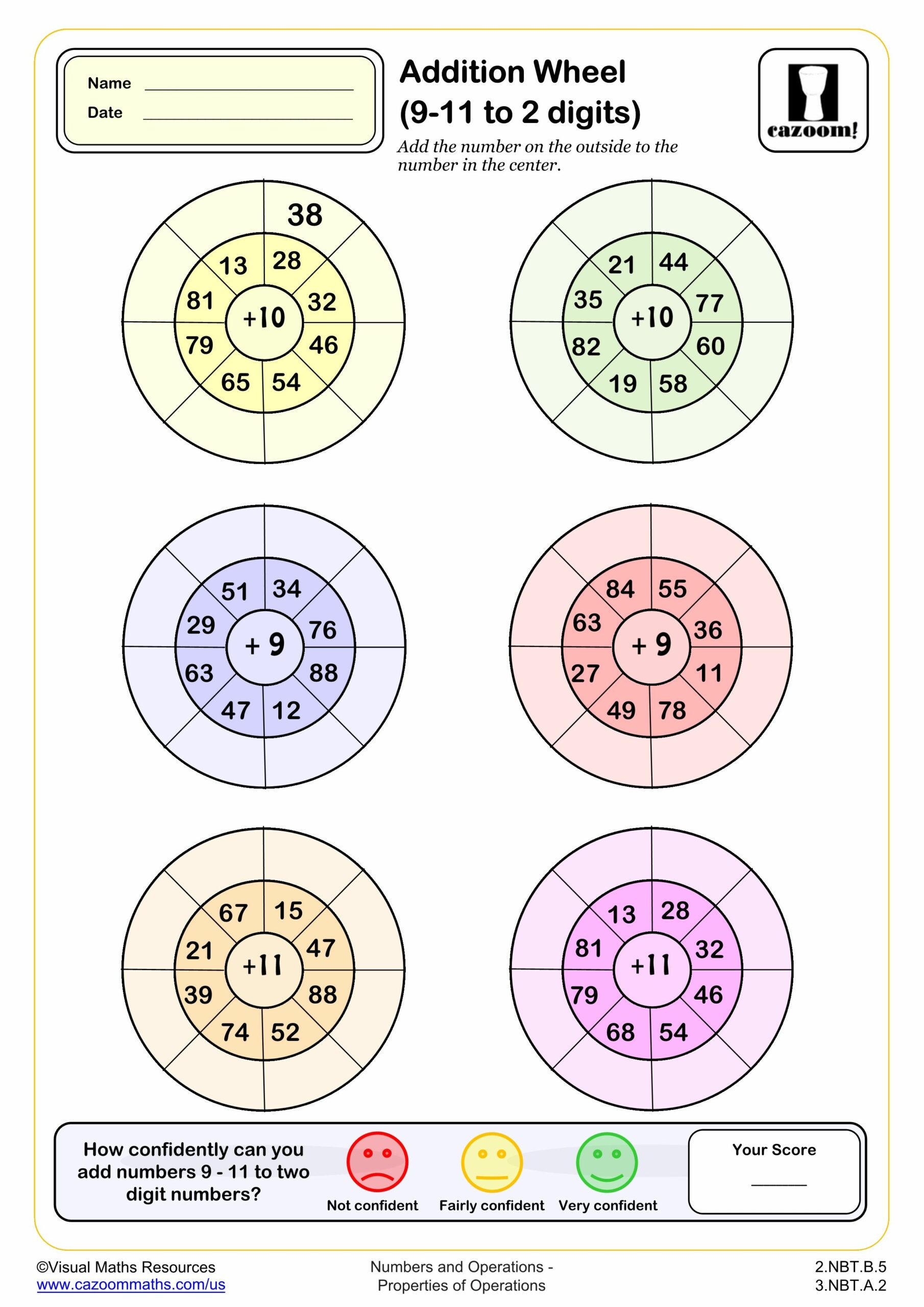Addition Wheel Adding 9 11 To 2 Digits Worksheet Scaled