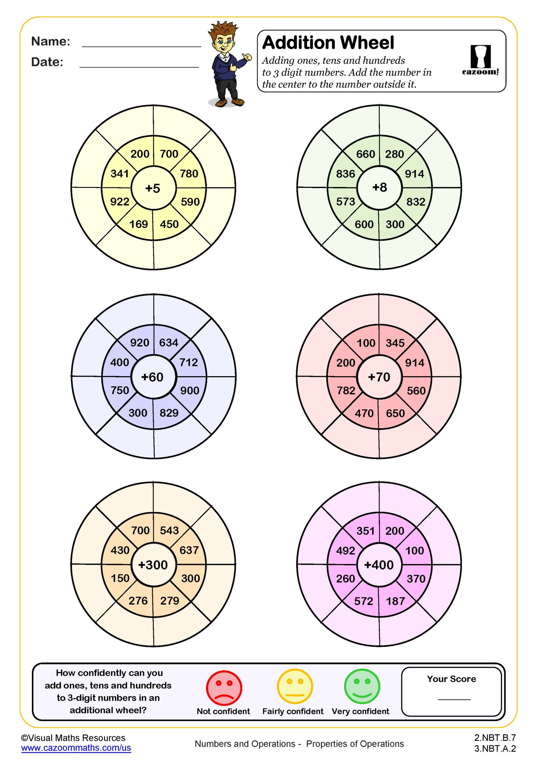 Preview of Addition Wheels (adding ones, tens and hundreds to 3 digit numbers)