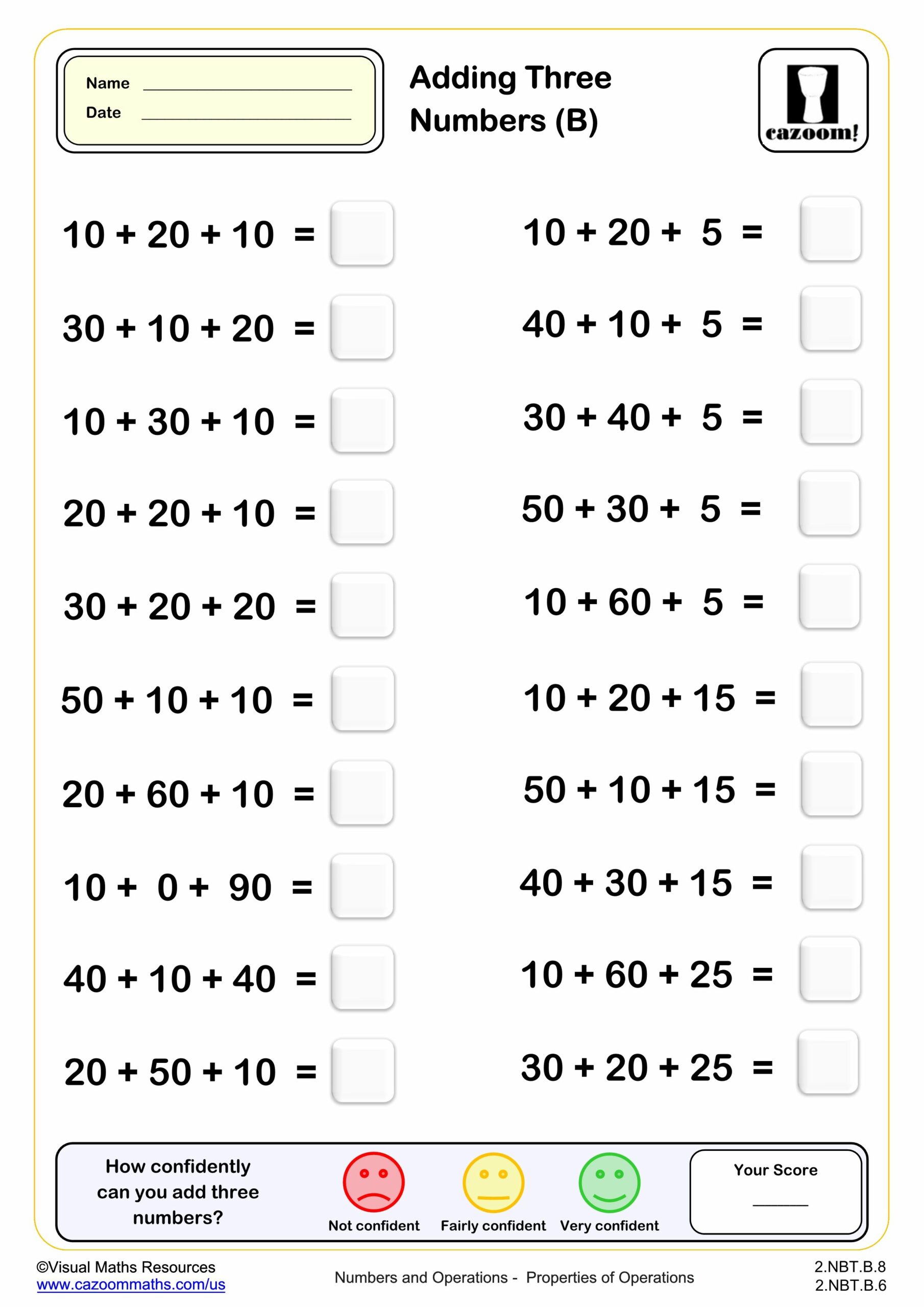 Preview of Addition Drills with three numbers (B)