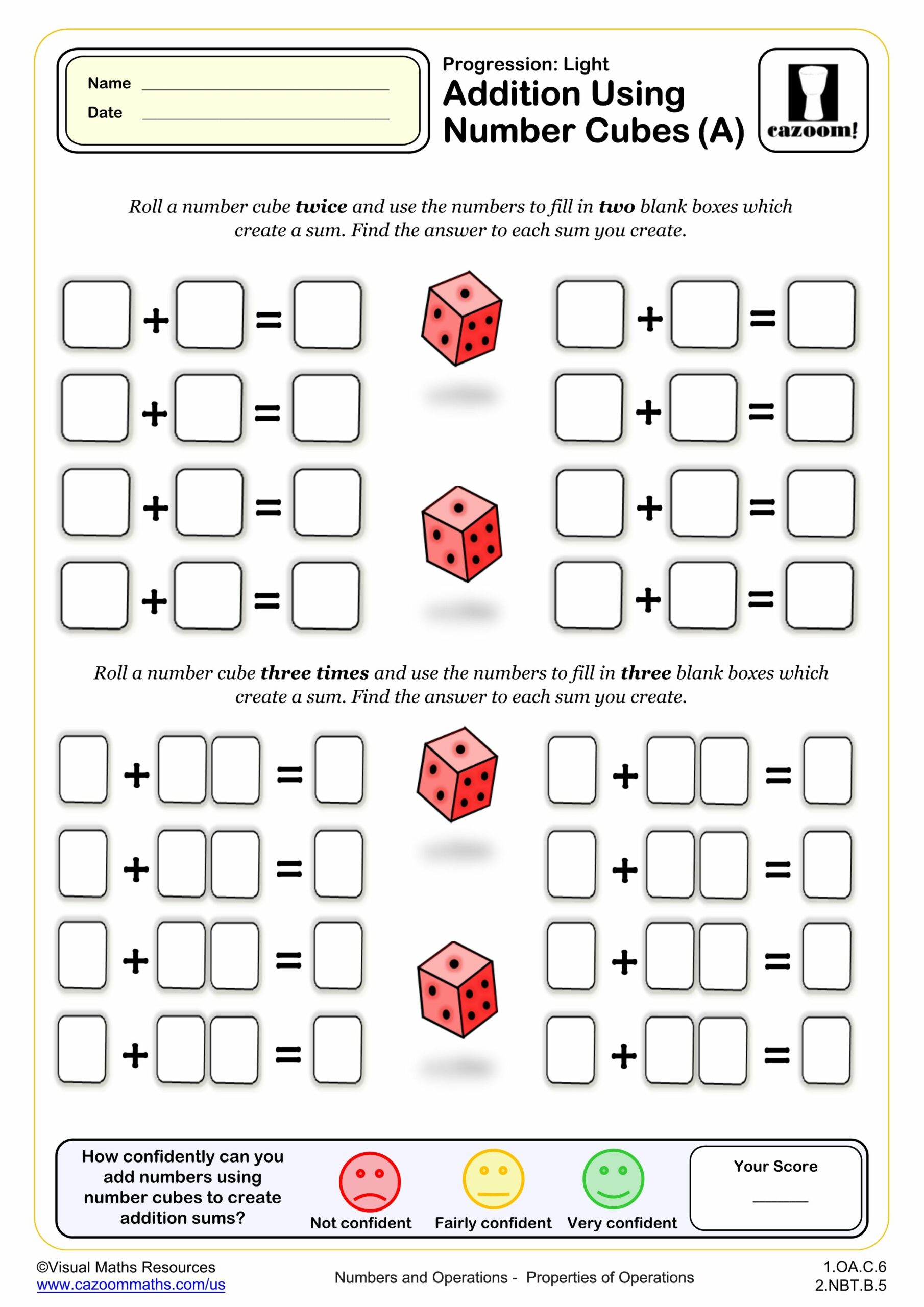 Preview of Addition Using Number Cubes (A)