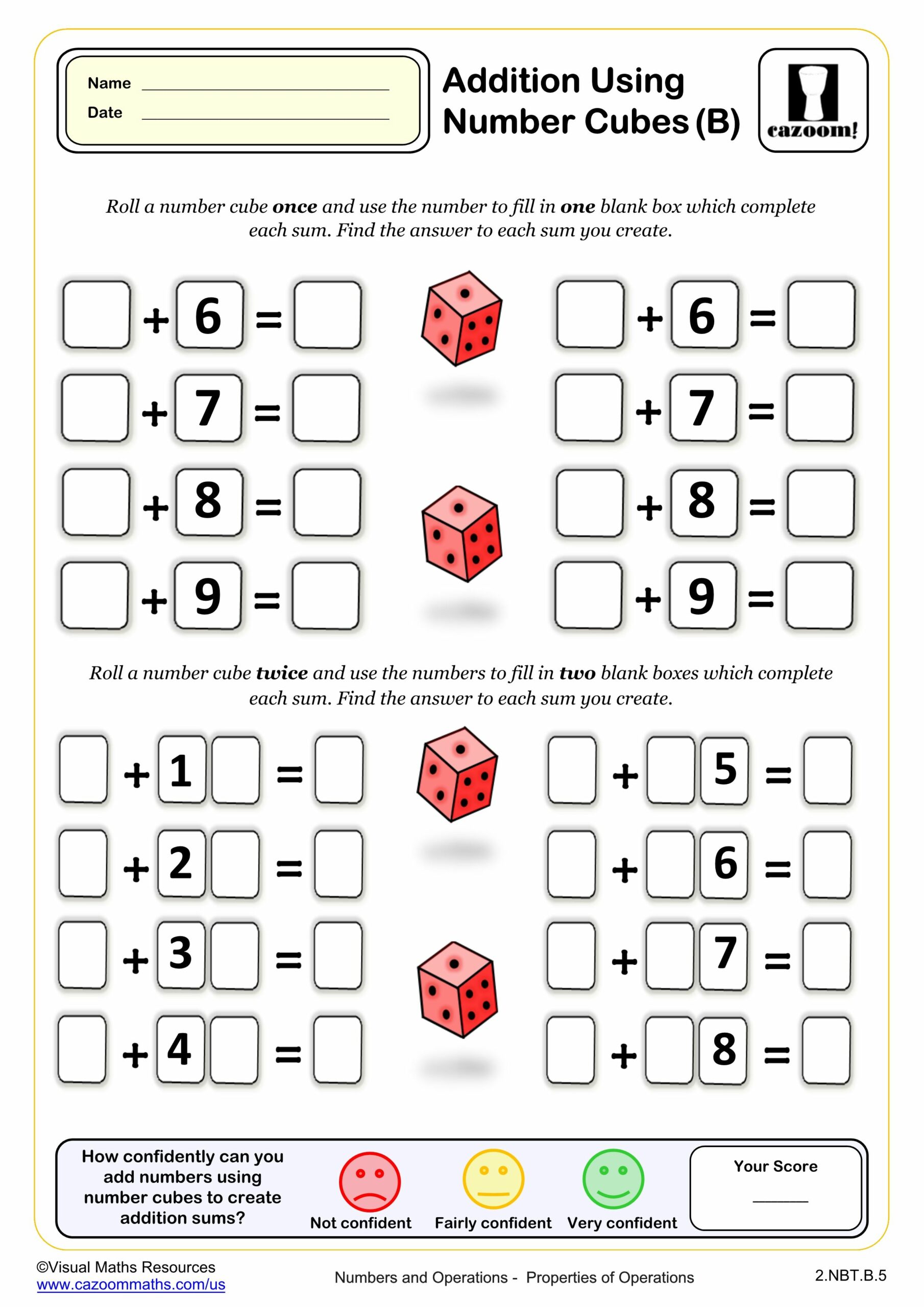 Preview of Addition Using Number Cubes (B)