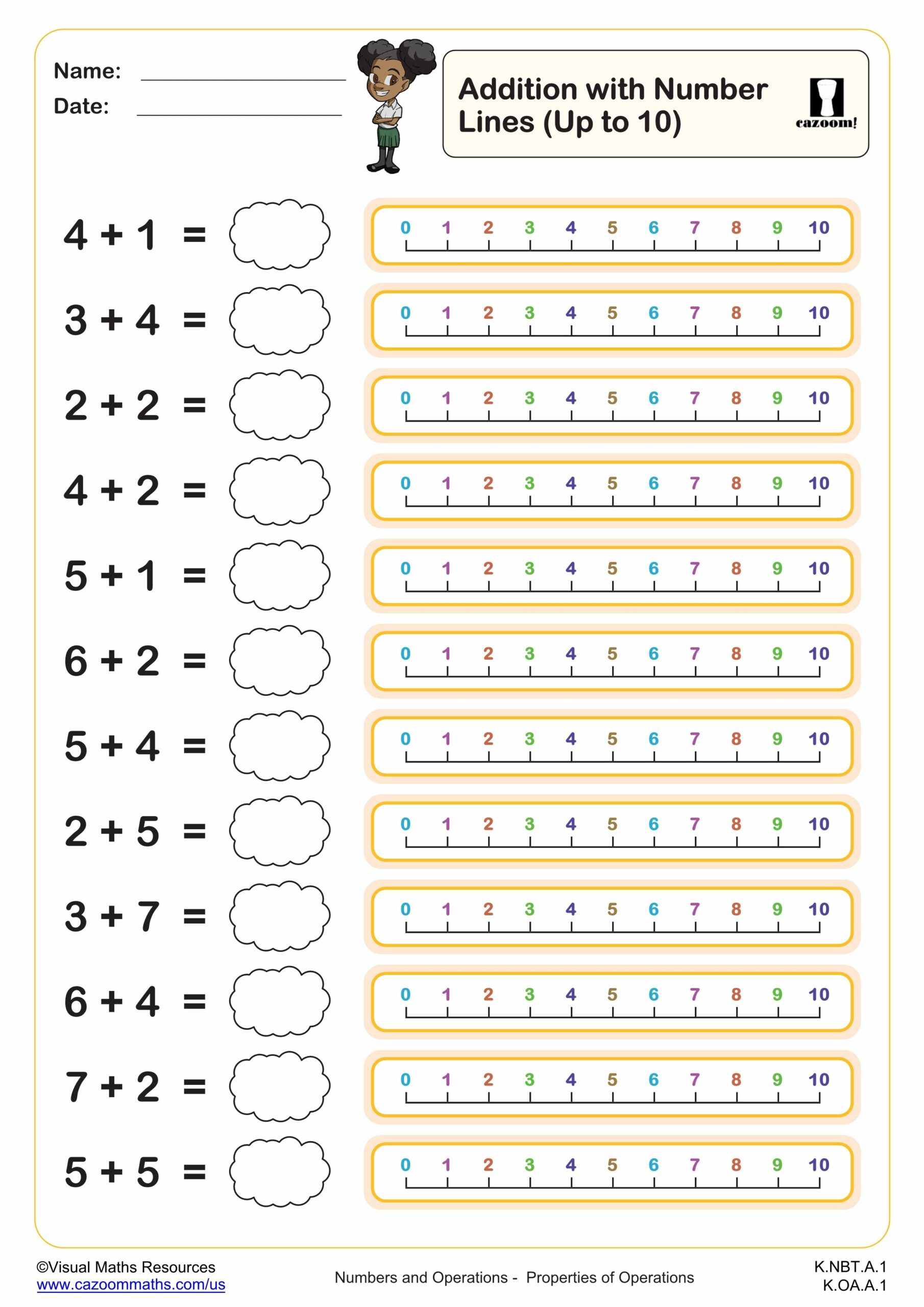 Preview of Addition with Number Lines (up to 10)
