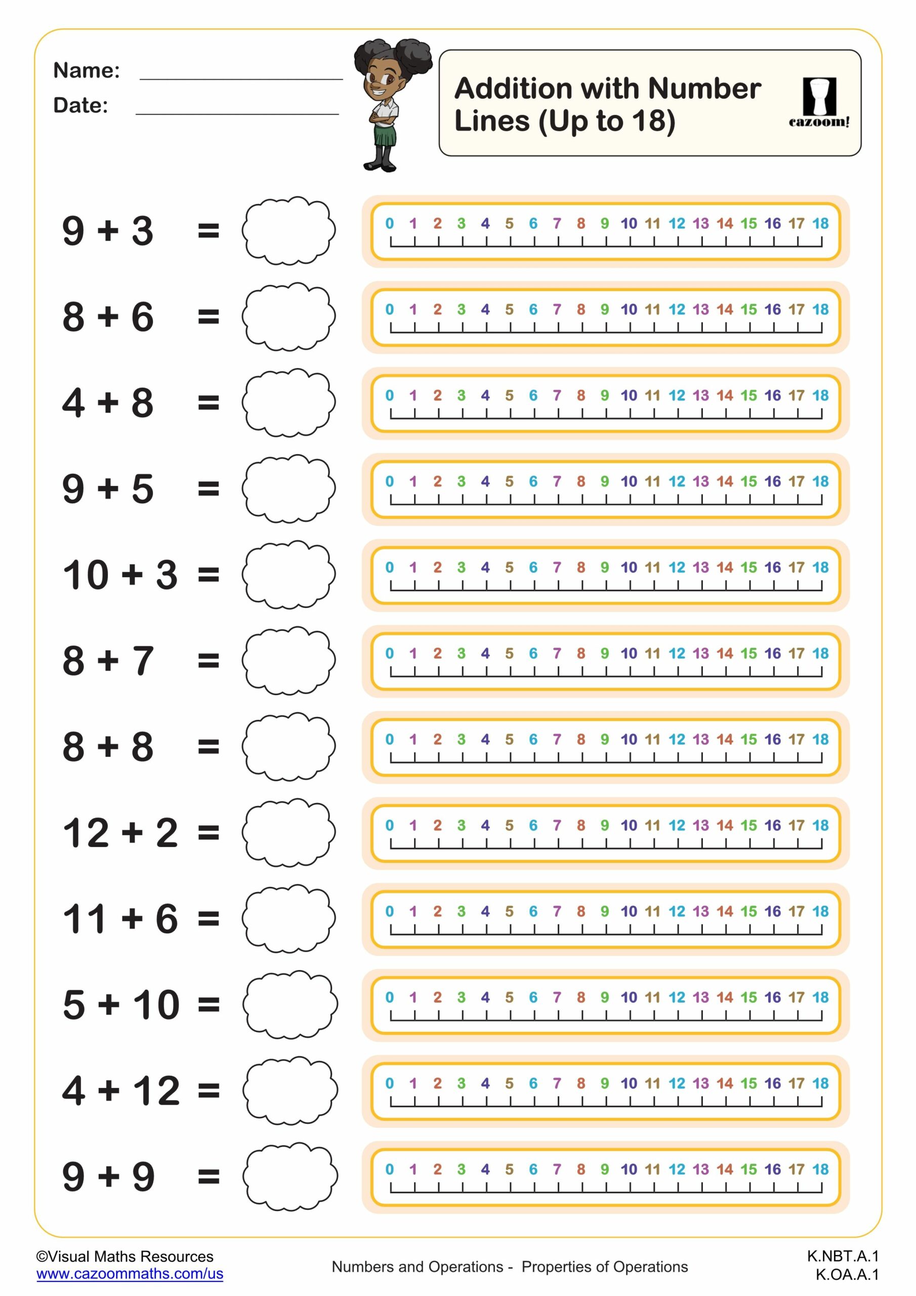 Preview of Addition with Number Lines (up to 18)