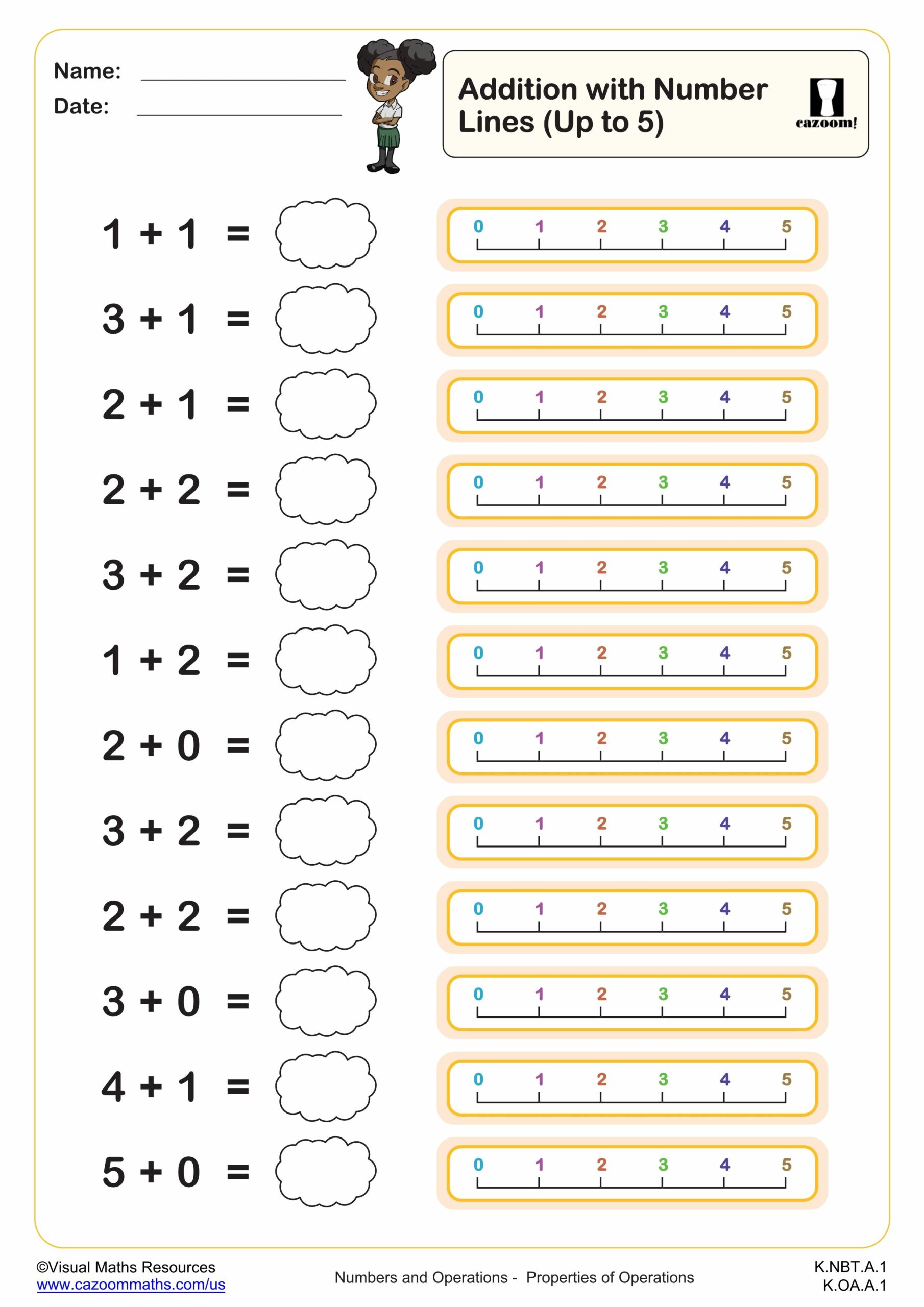 Preview of Addition with Number Lines (up to 5)