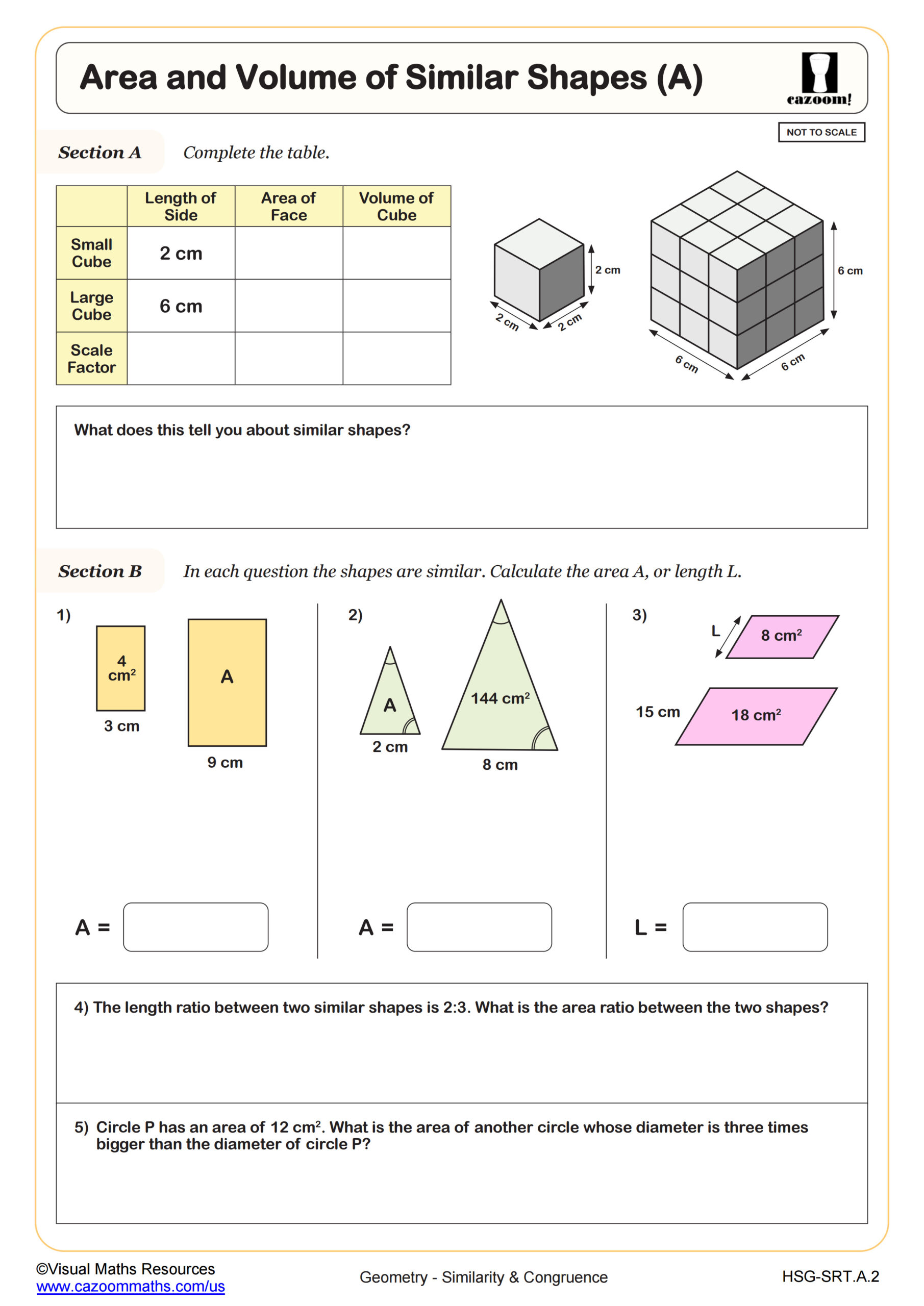 Area And Volume Of Similar Shapes A Worksheet Scaled