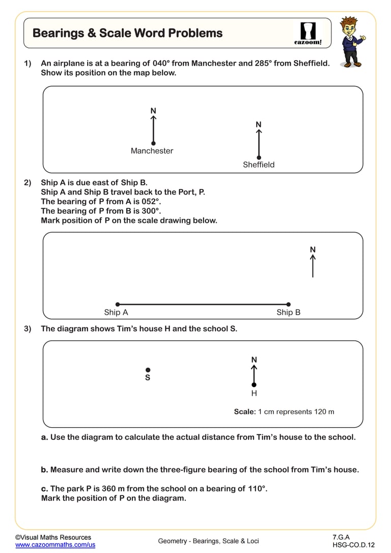 Bearings and Scale Word Problems Worksheet 7th Grade PDF Worksheets