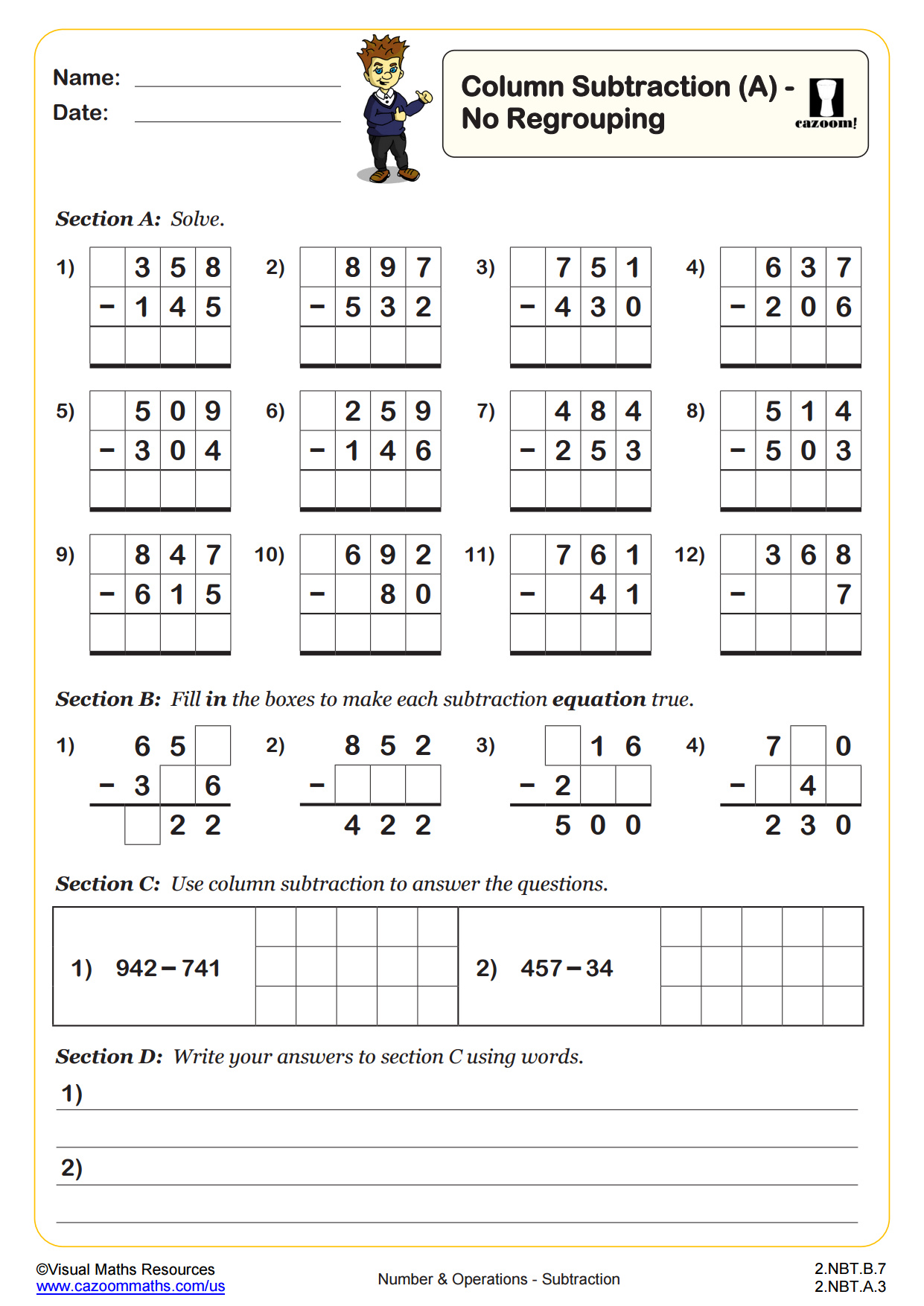 Preview of Column Subtraction (A)