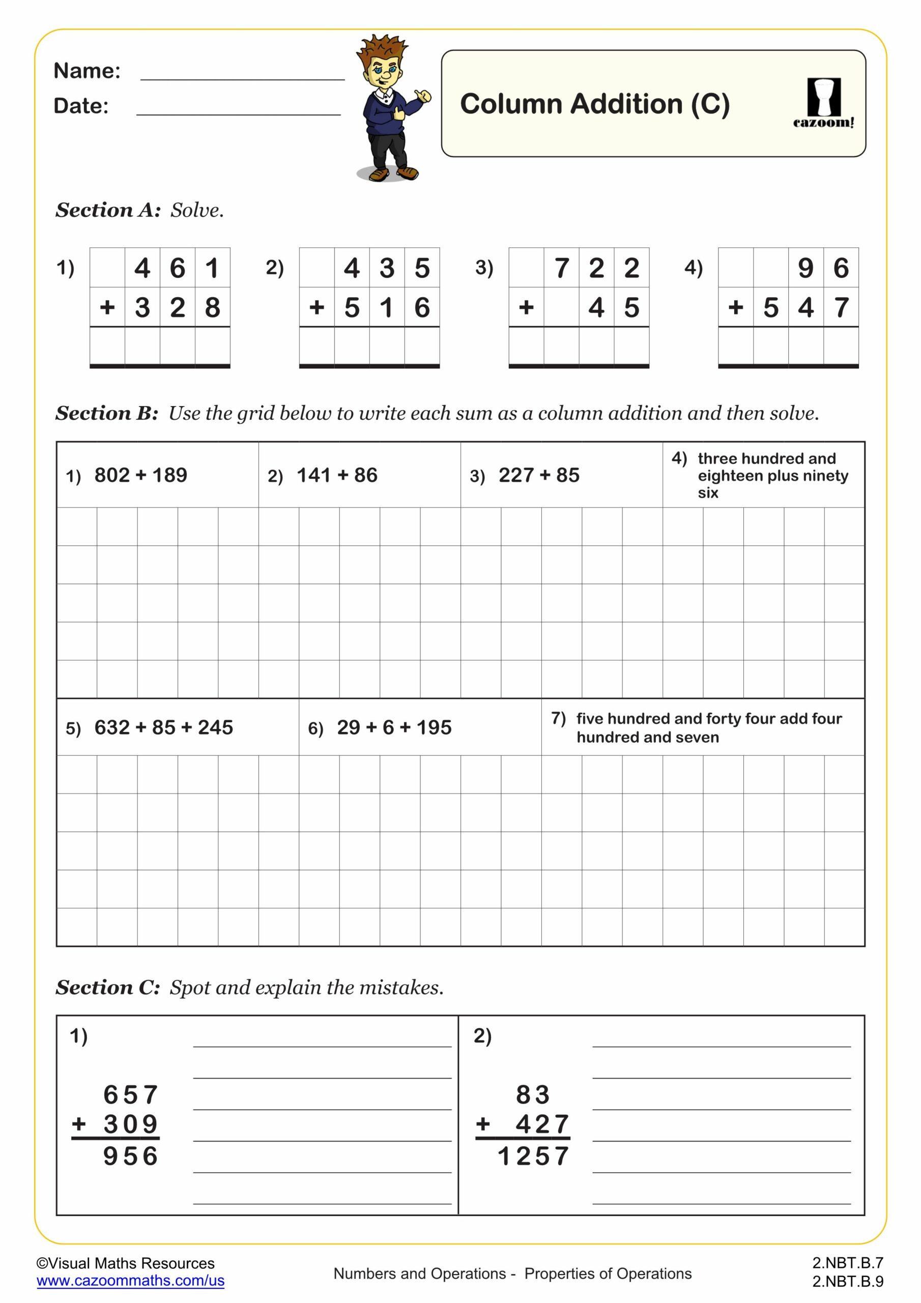 Addition Methods Worksheets | Grades 2-4