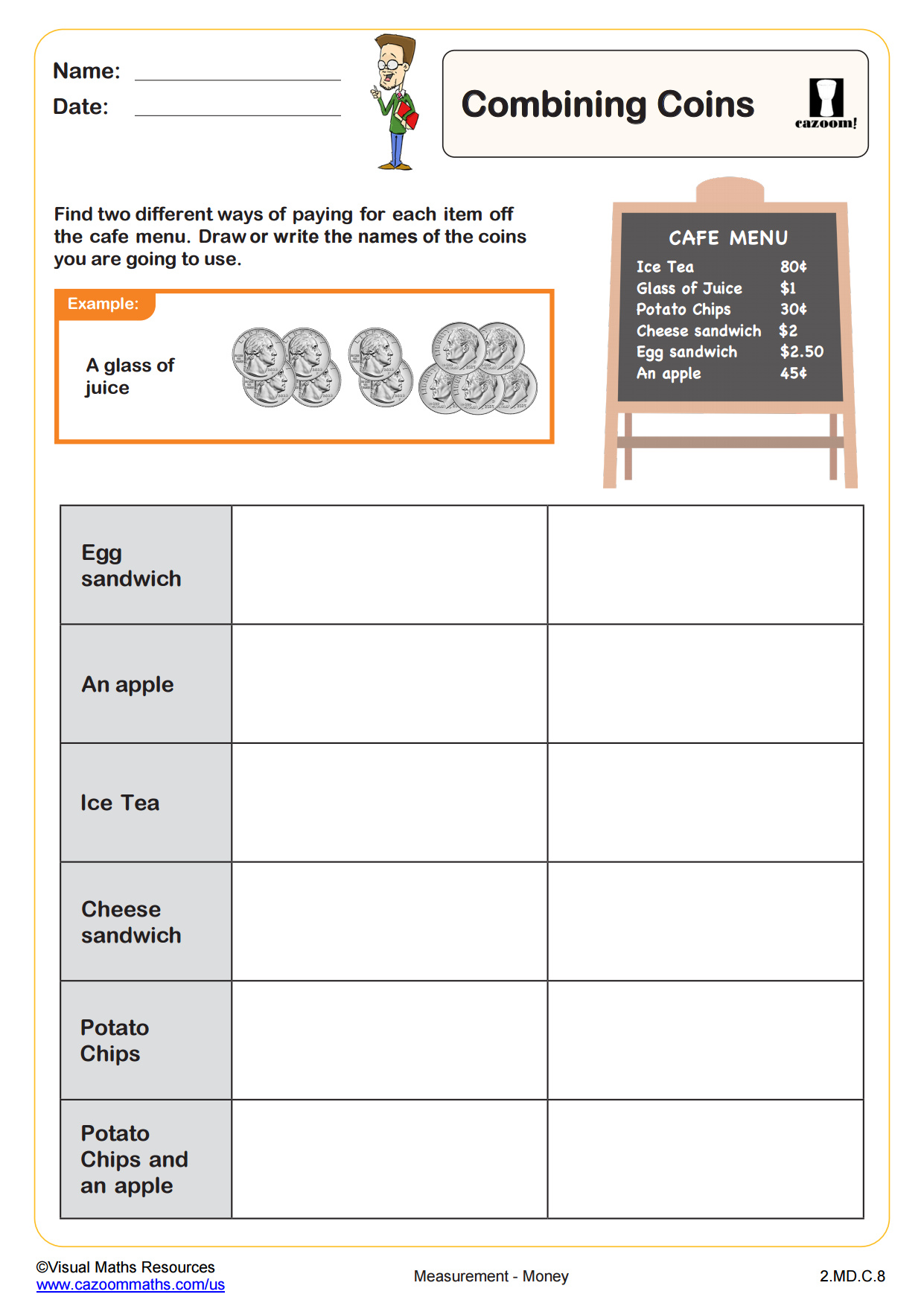 Combining Coins Worksheet