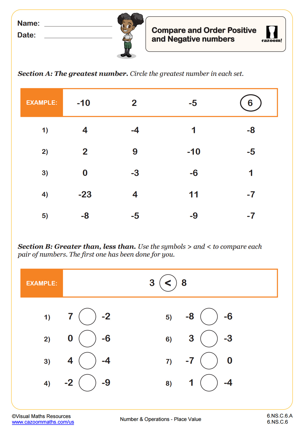 Preview of Compare and Order Positive and Negative Numbers