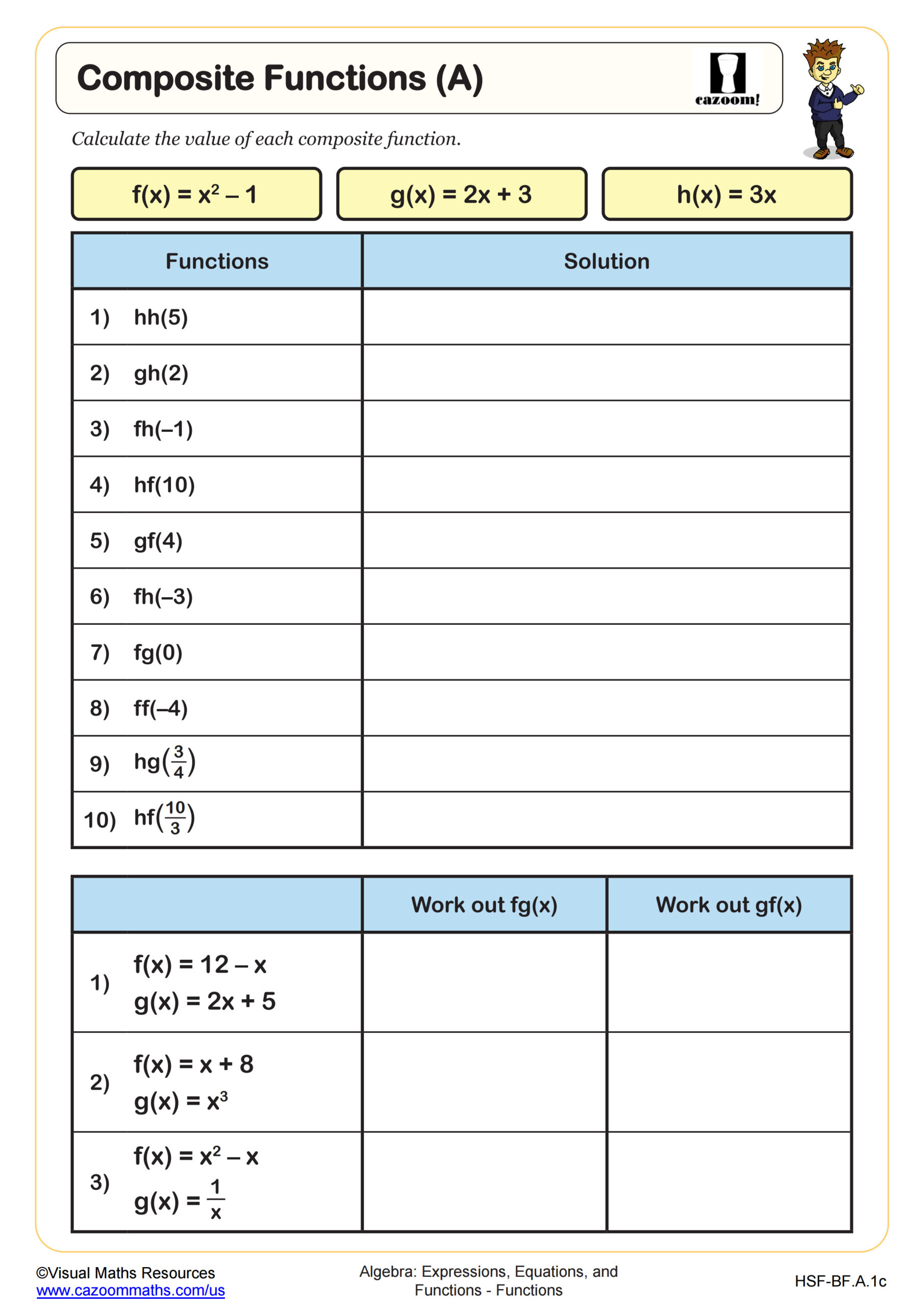 Composite Functions A Worksheet Scaled