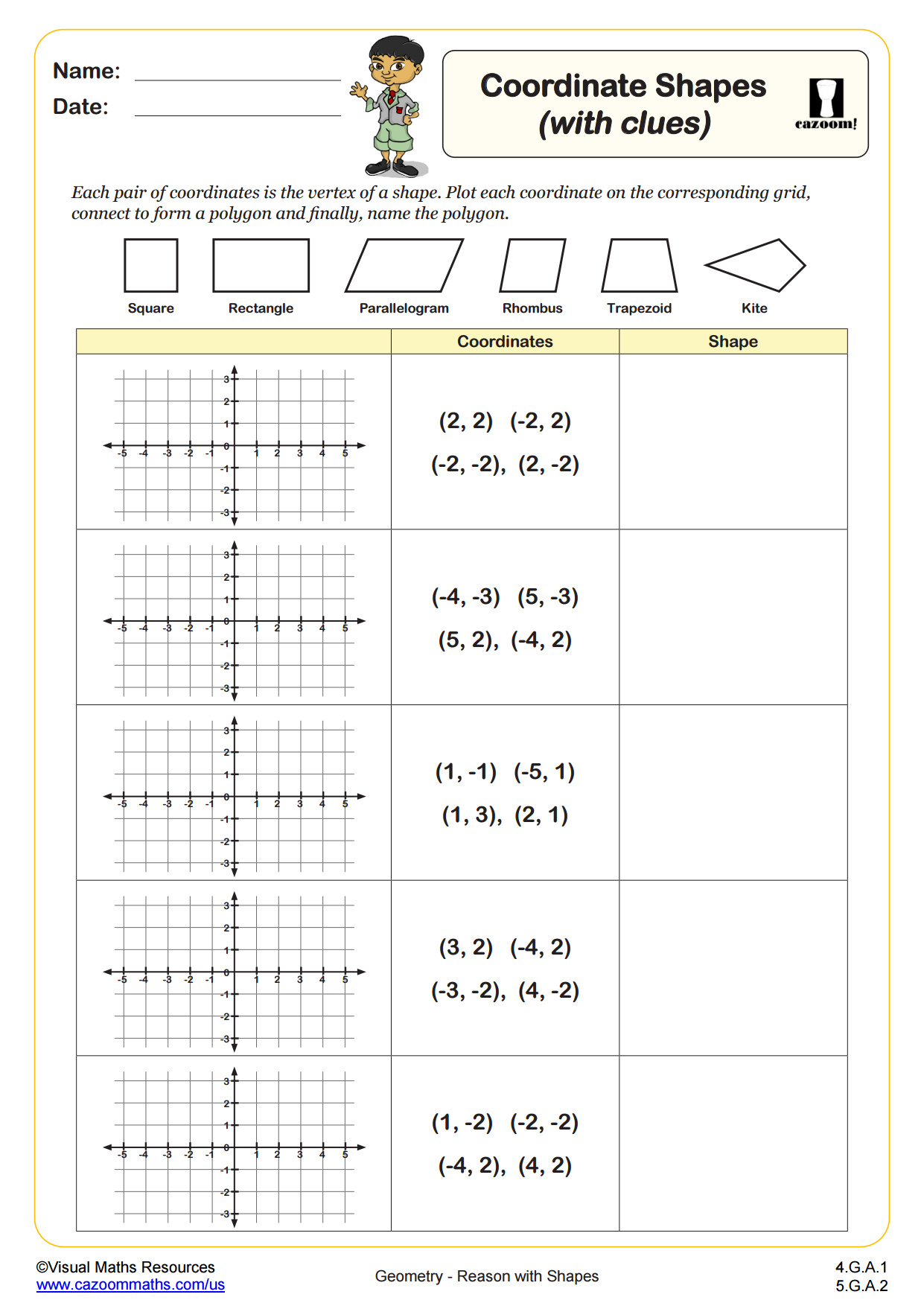 Coordinate Shapes With Clues Worksheet