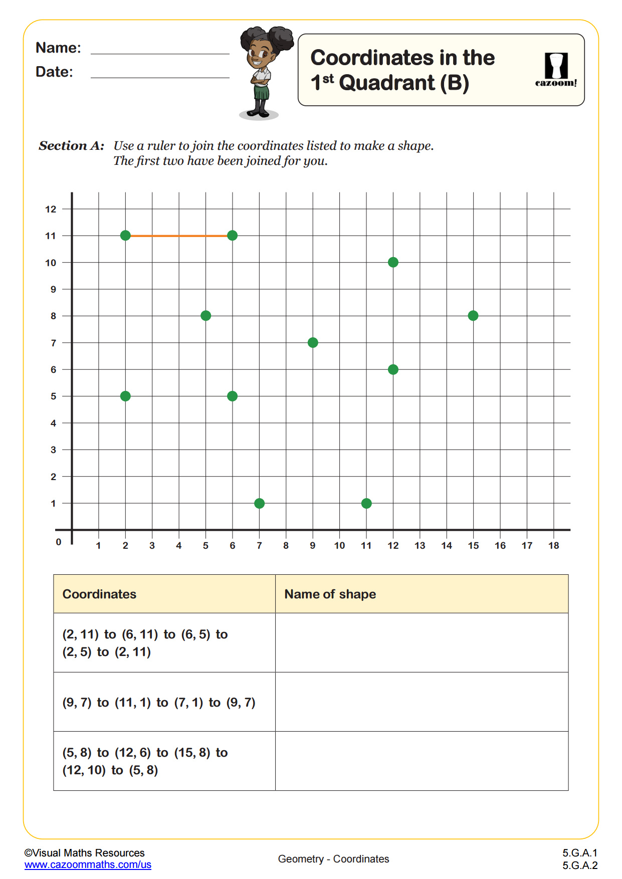 Preview of Coordinates in the First Quadrant (B)