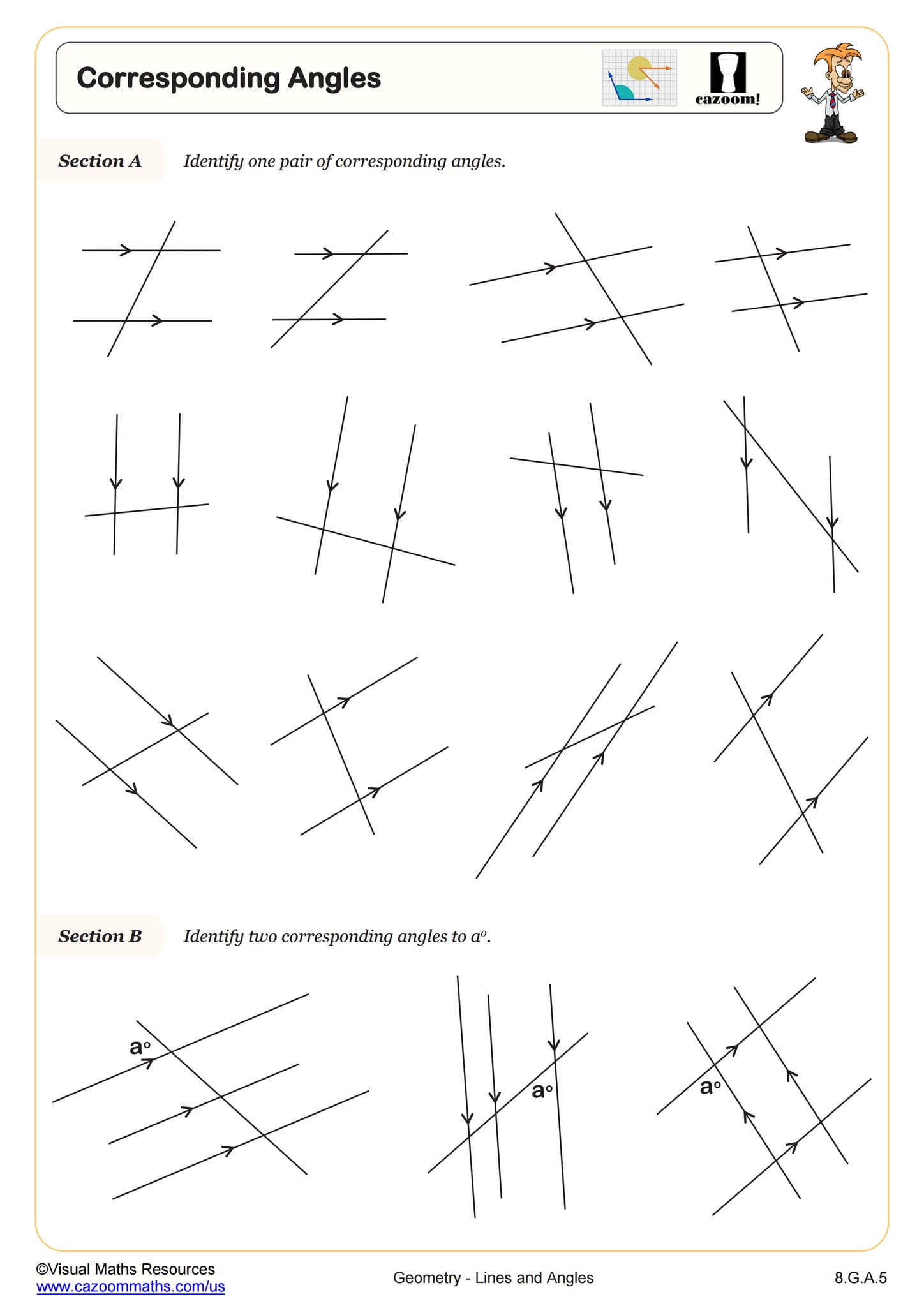Corresponding Angles Worksheet Fun and Engaging 8th Grade PDF Worksheets