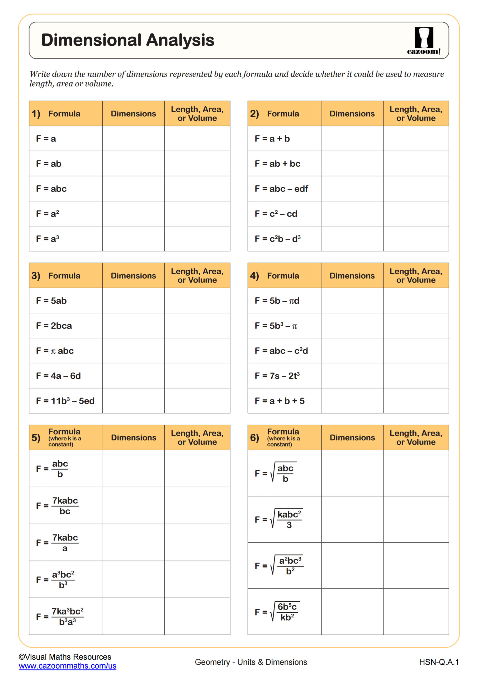 Preview of Dimensional Analysis