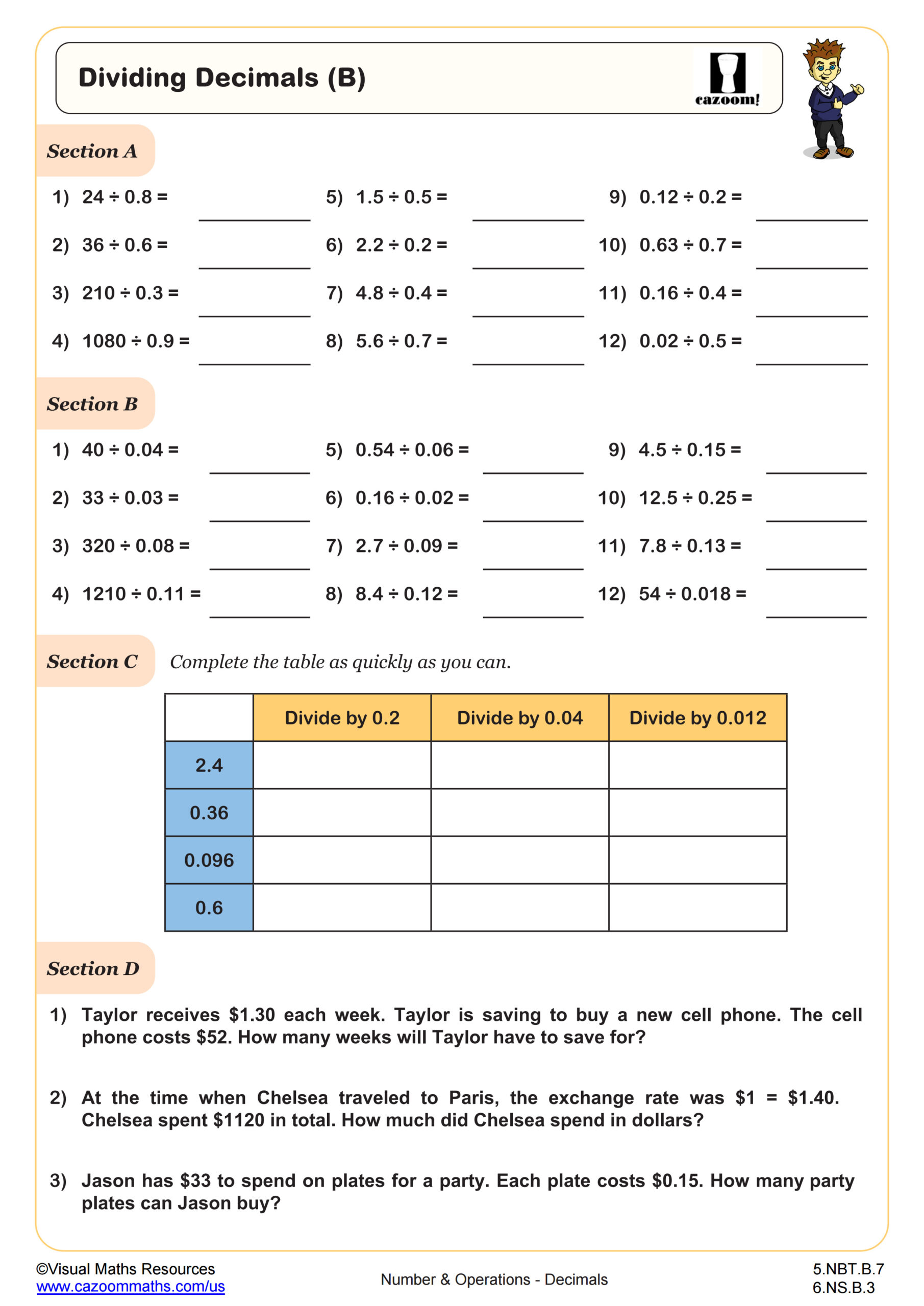 Preview of Dividing Decimals (B)