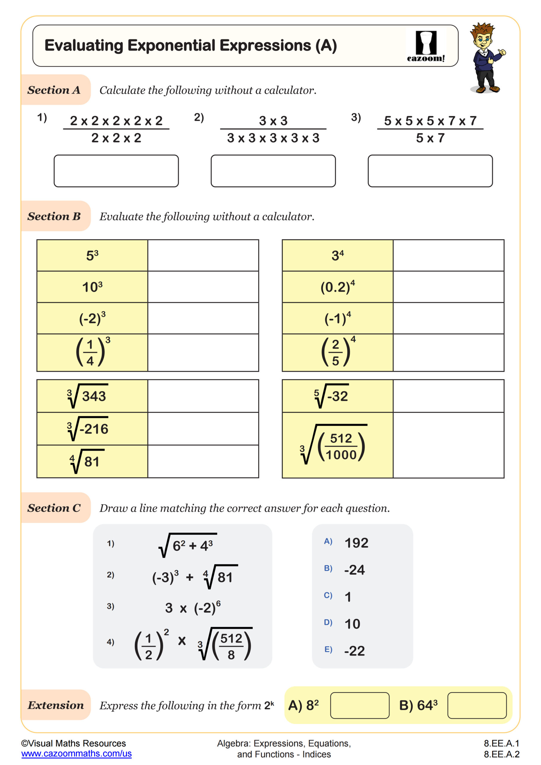 Preview of Evaluating Exponential Expressions (A)
