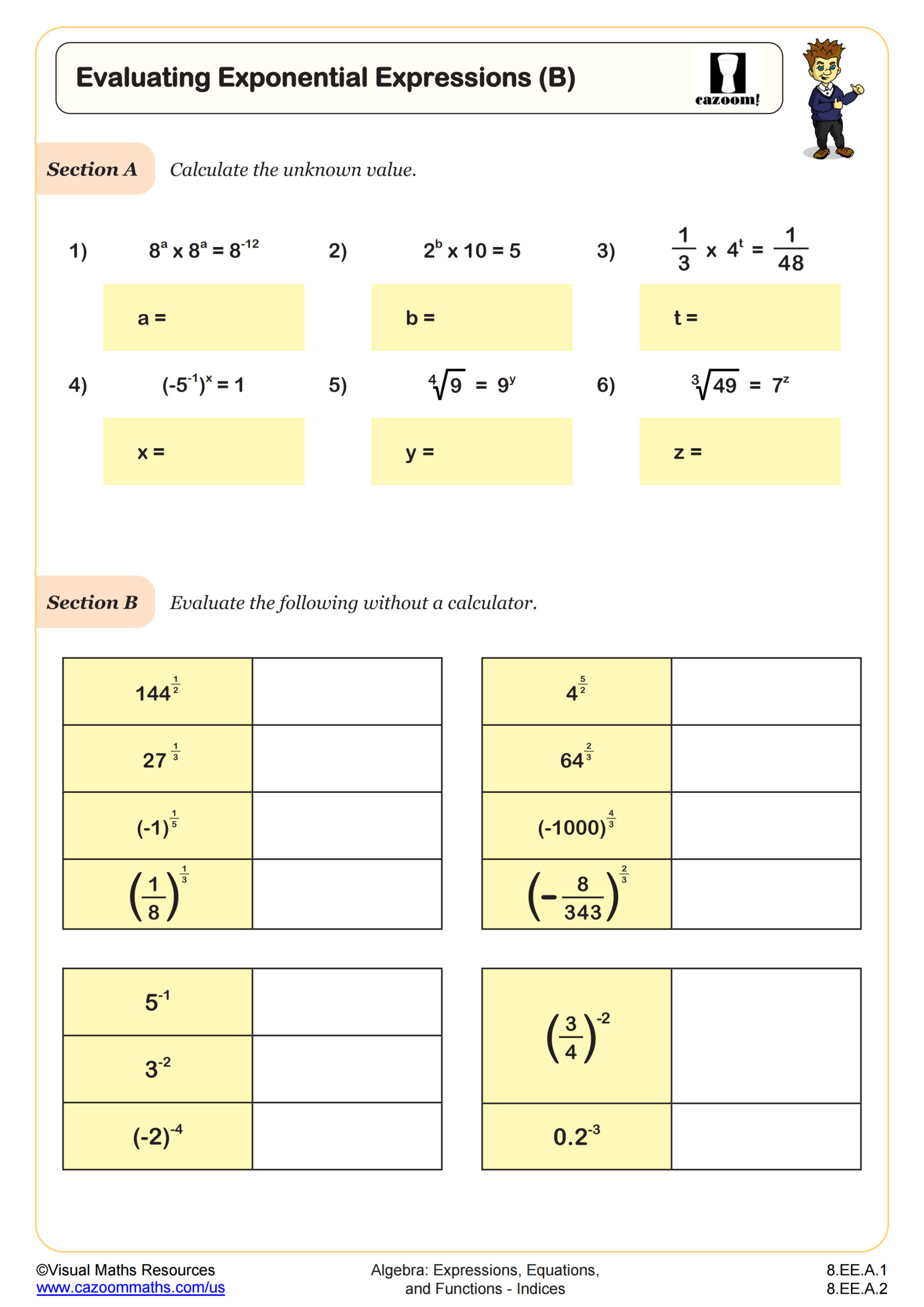 Preview of Evaluating Exponential Expressions (B)