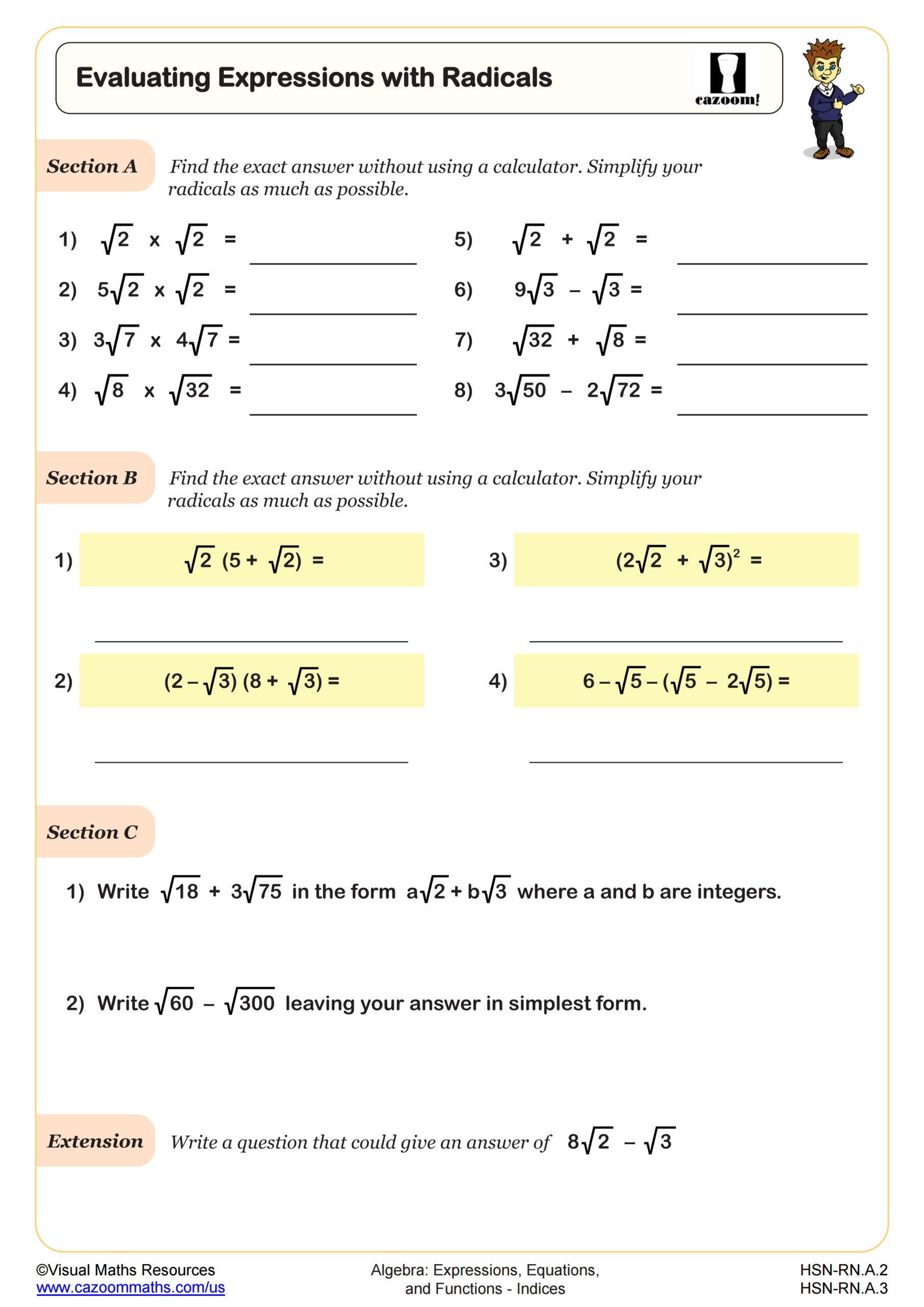 Preview of Evaluating Expressions with Radicals