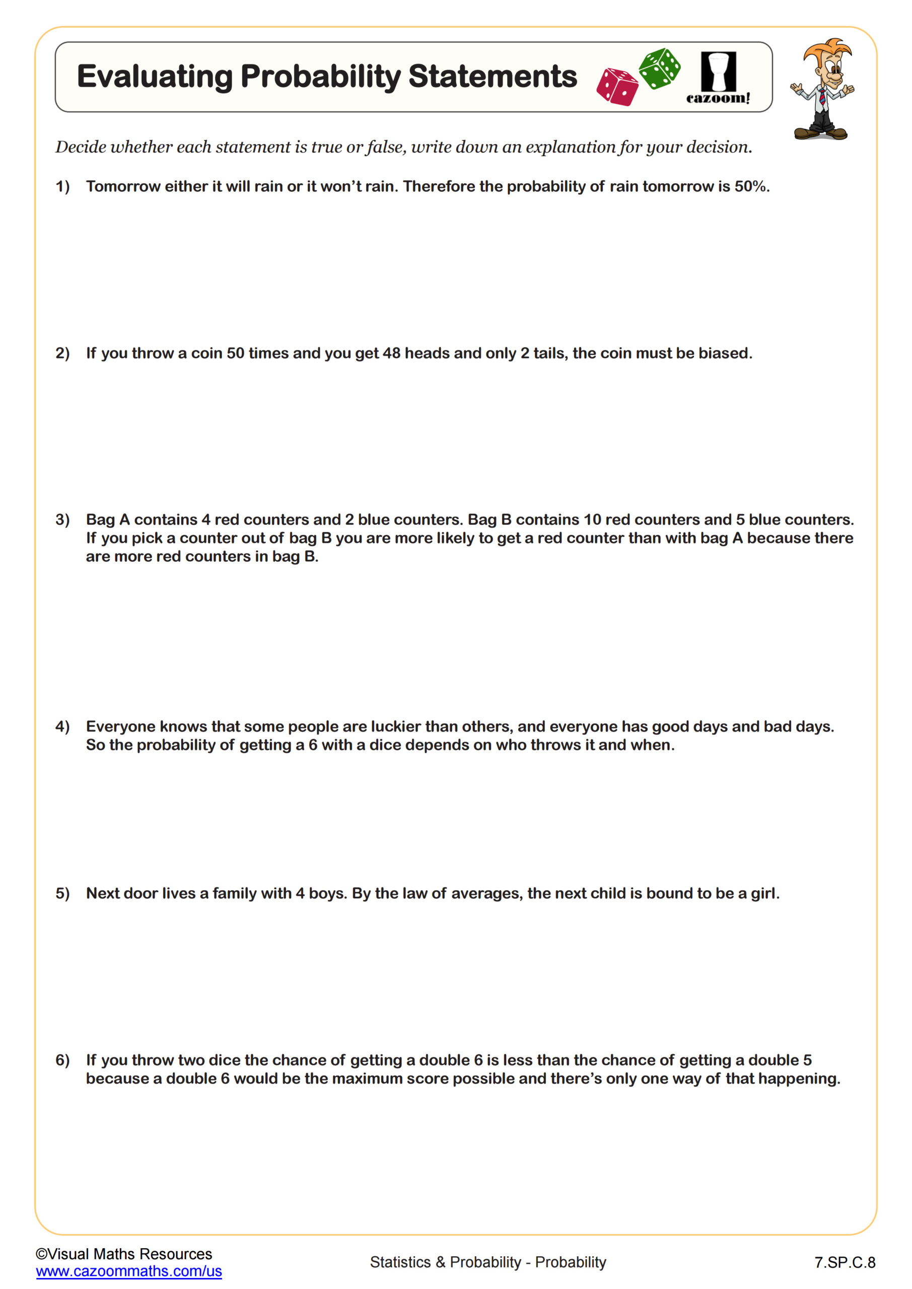 Evaluating Probability Statements Worksheet Scaled