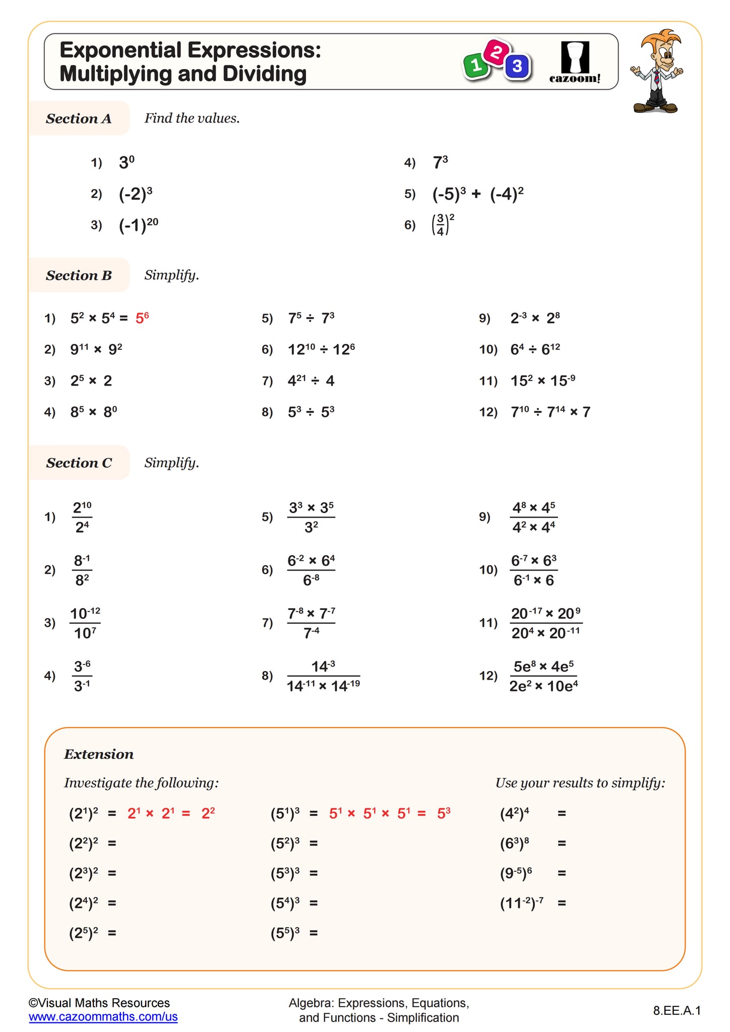 Exponential Expressions Synthesis Worksheet | PDF Printable Algebra ...
