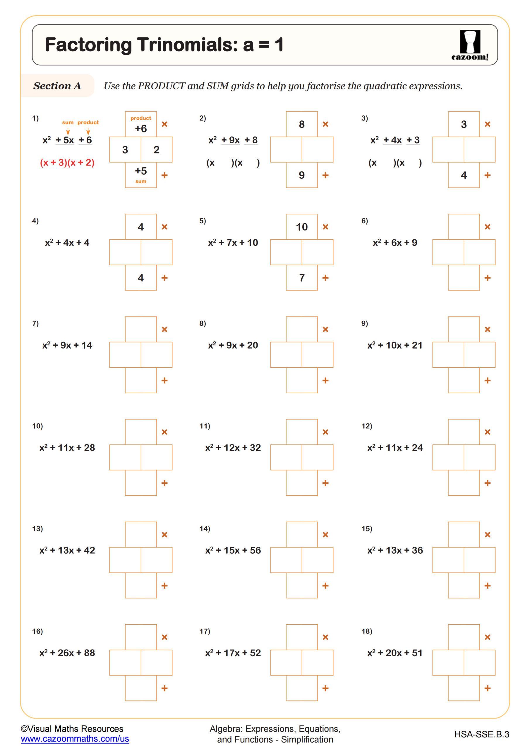 Preview of Factoring Trinomials: a = 1