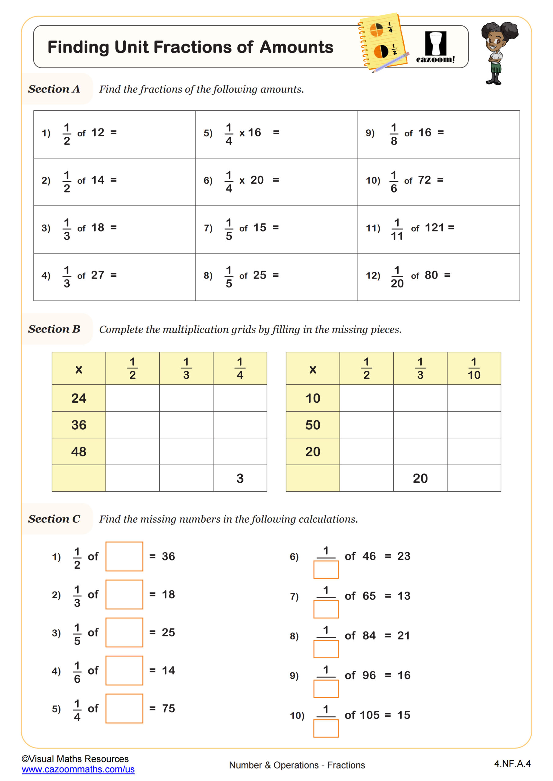 Preview of FInding Unit Fractions of Amounts
