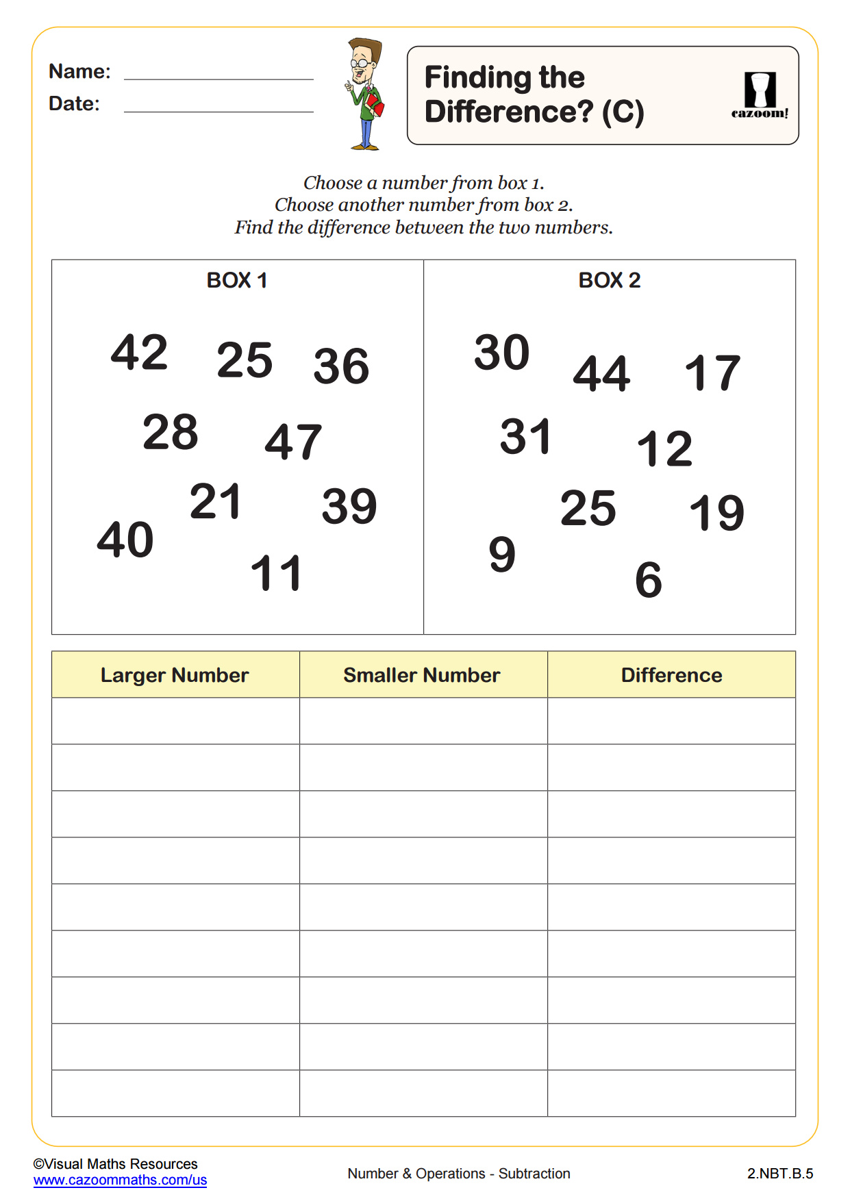 Finding The Difference C Worksheet