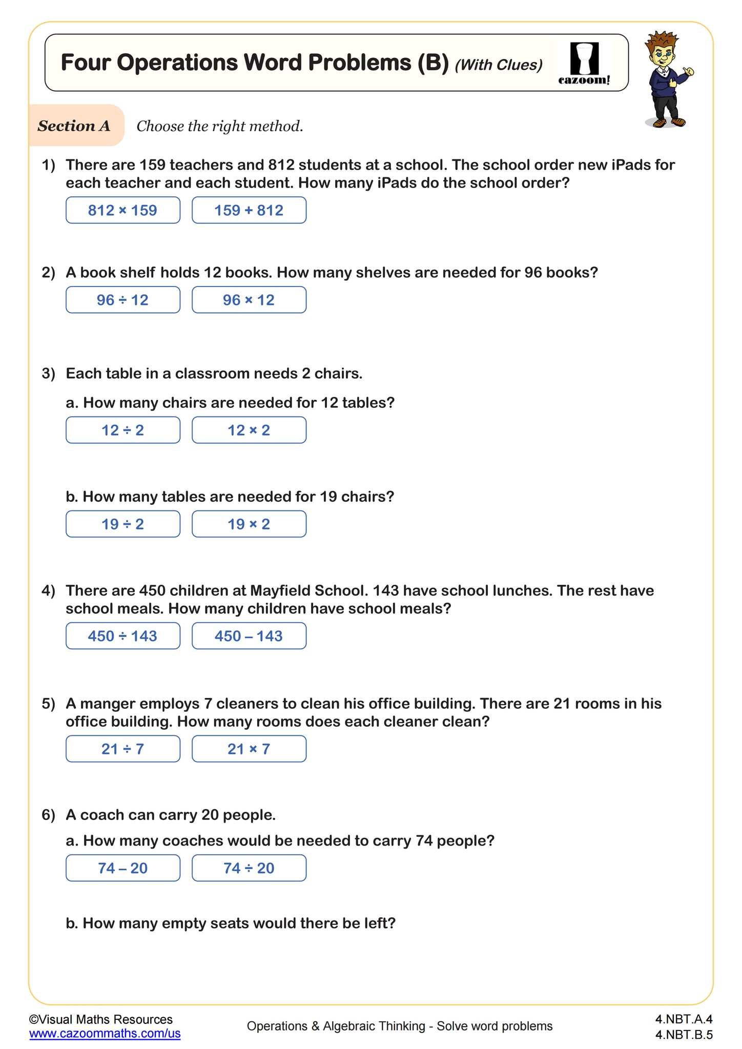 Four Operations Word Problems (C) Worksheet | PDF Printable Number ...