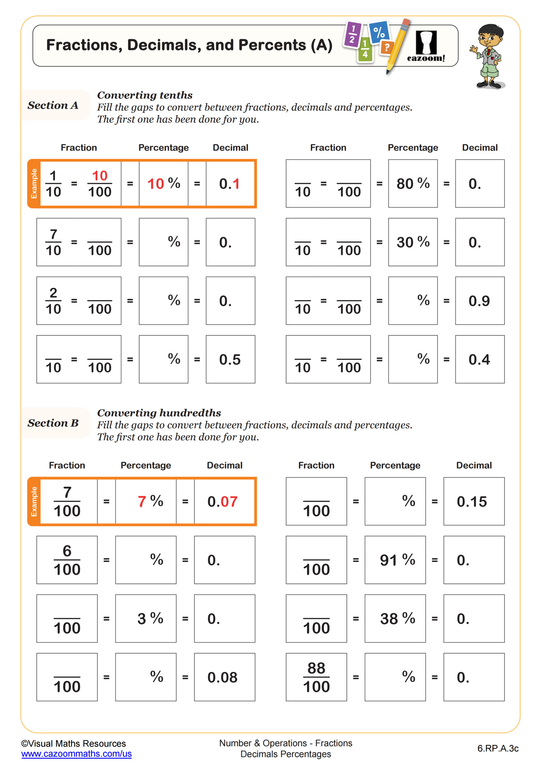 Preview of Fractions, Decimals, and Percents (A)