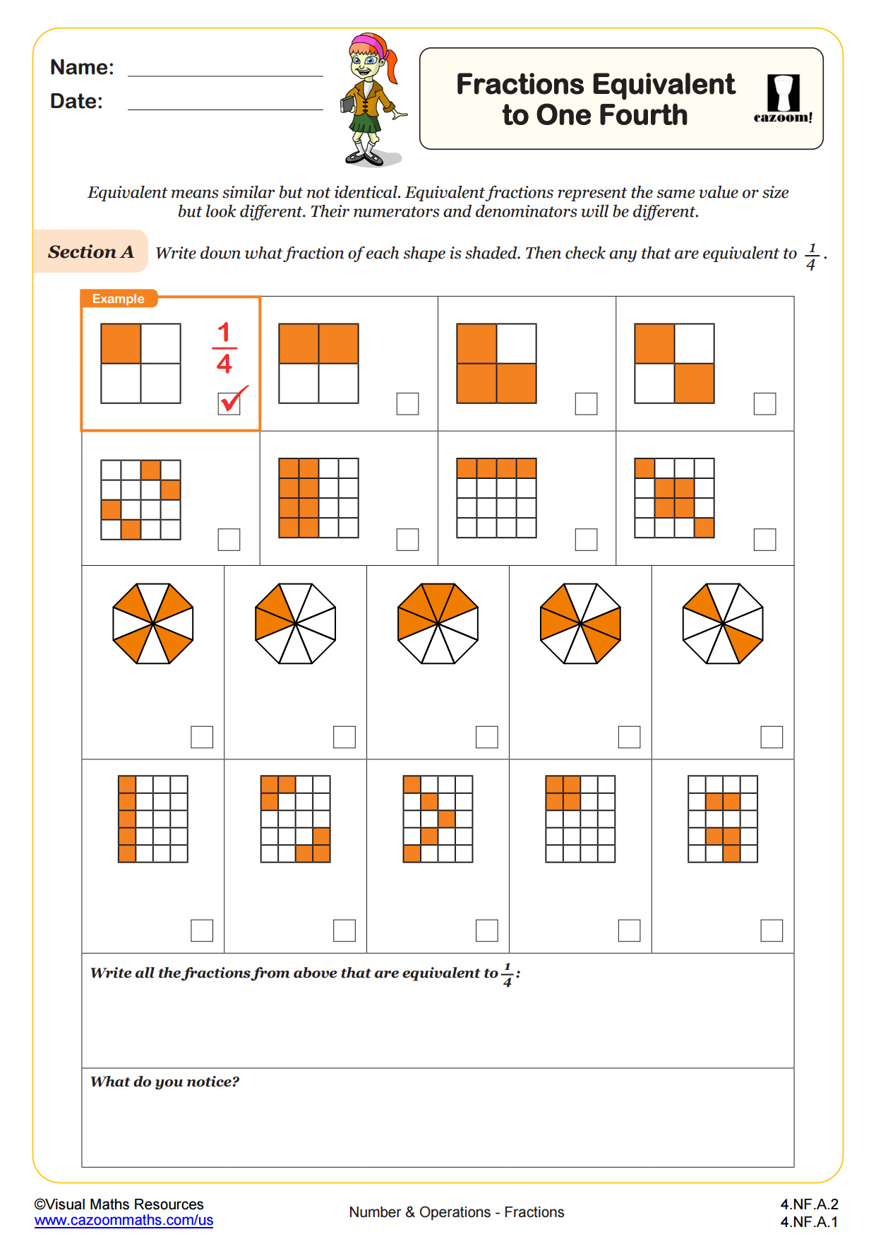 Preview of Fractions Equivalent to One Forth