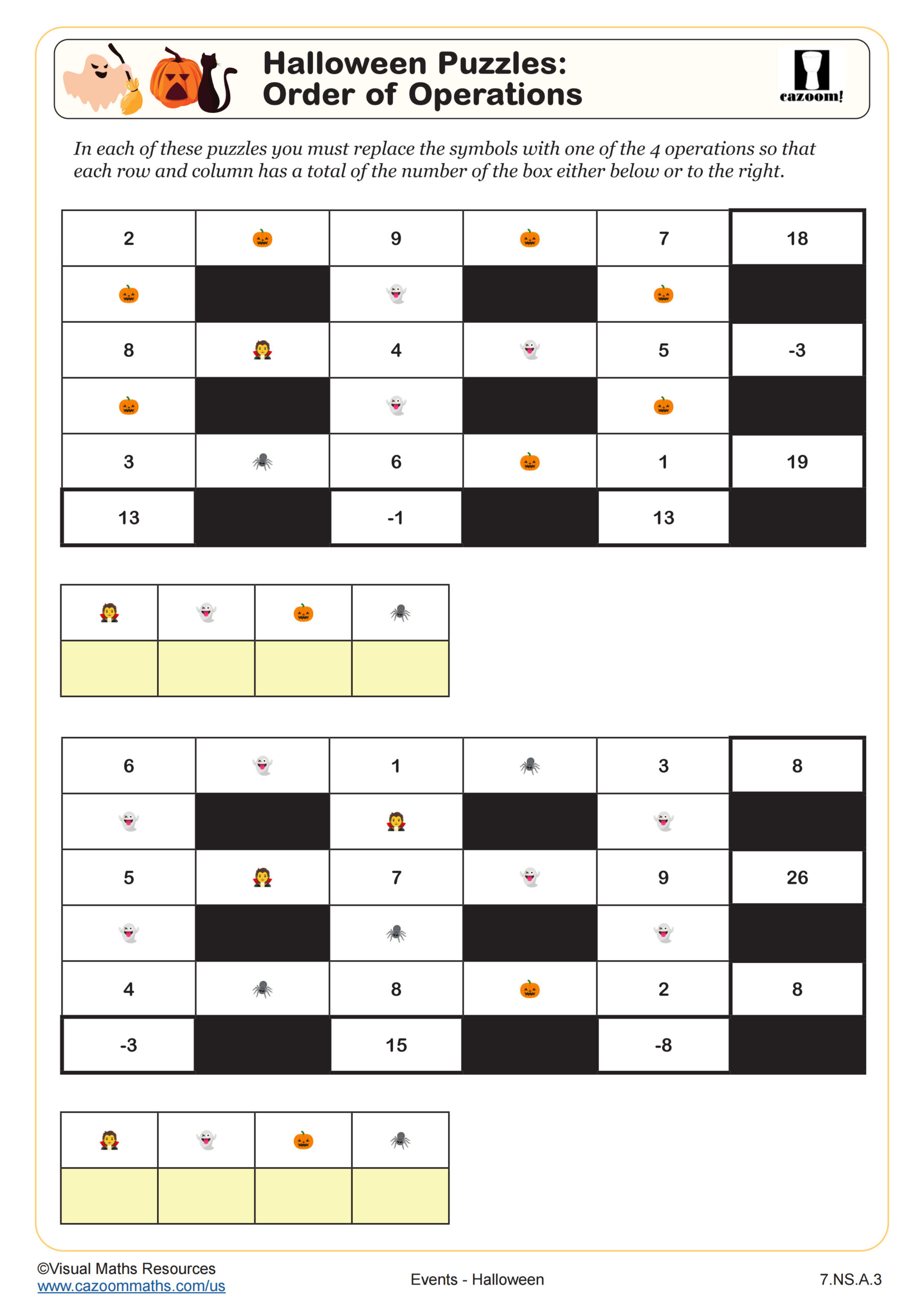 Preview of Halloween Puzzles order of operations
