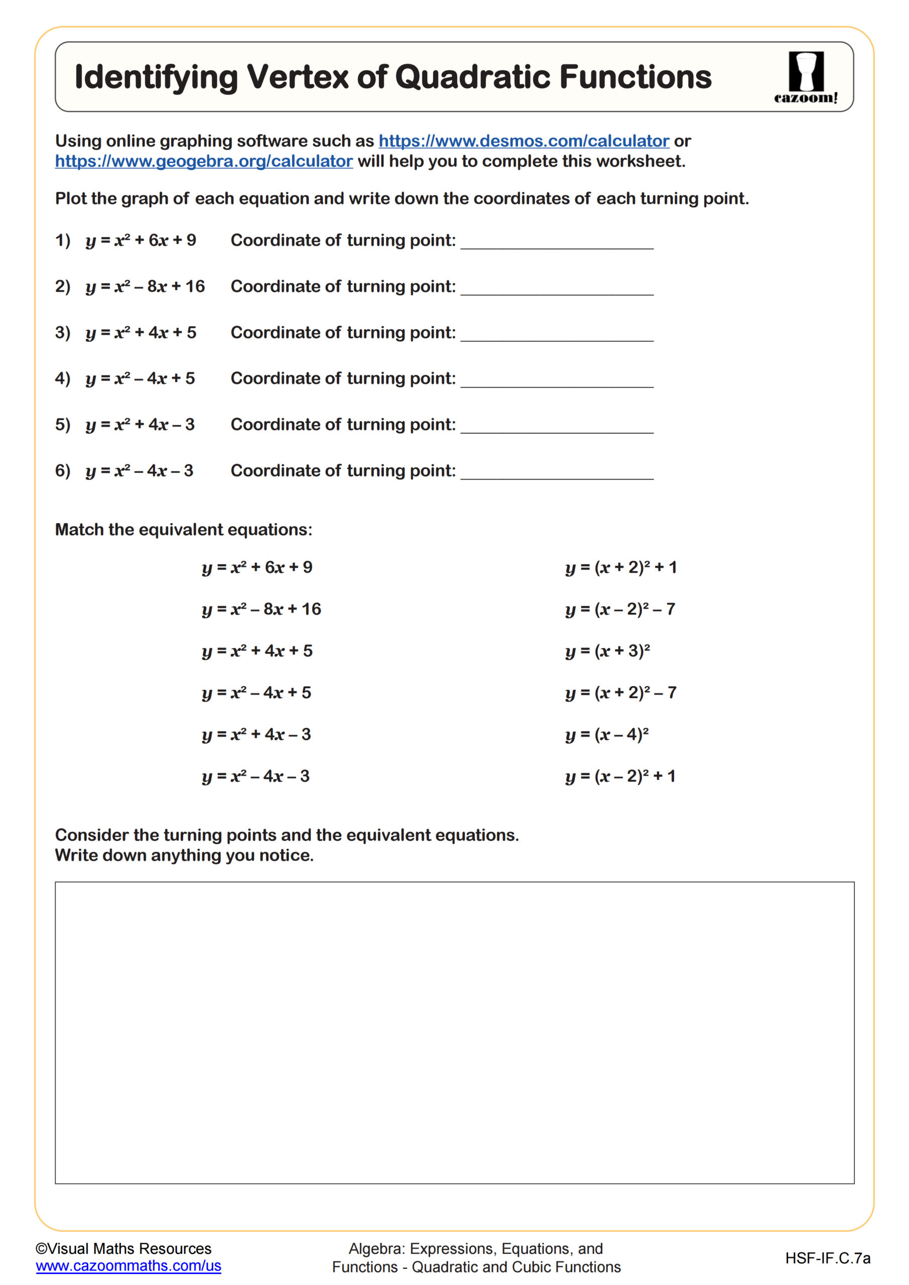 Preview of Identifying Vertex of Quadratic Functions
