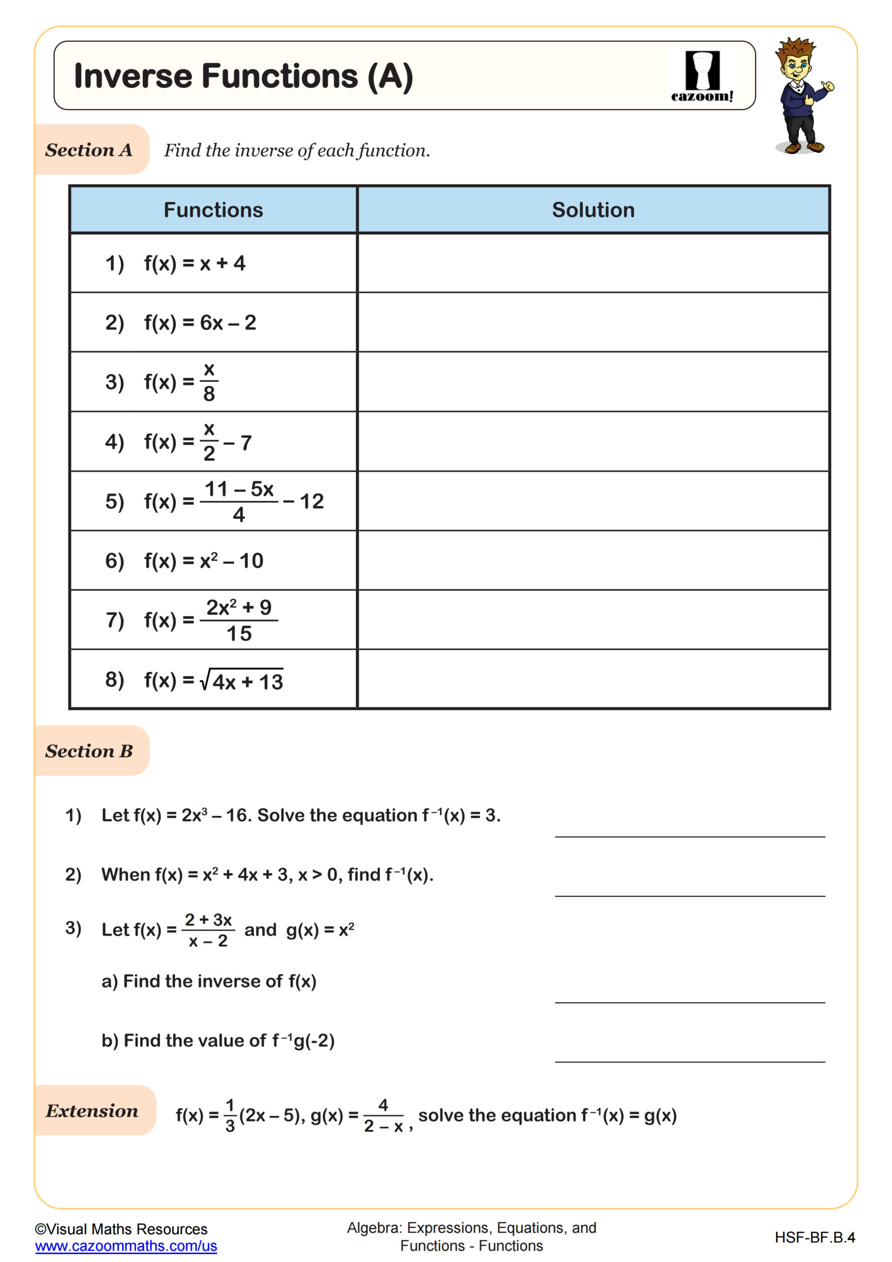 Preview of Inverse Functions (A)