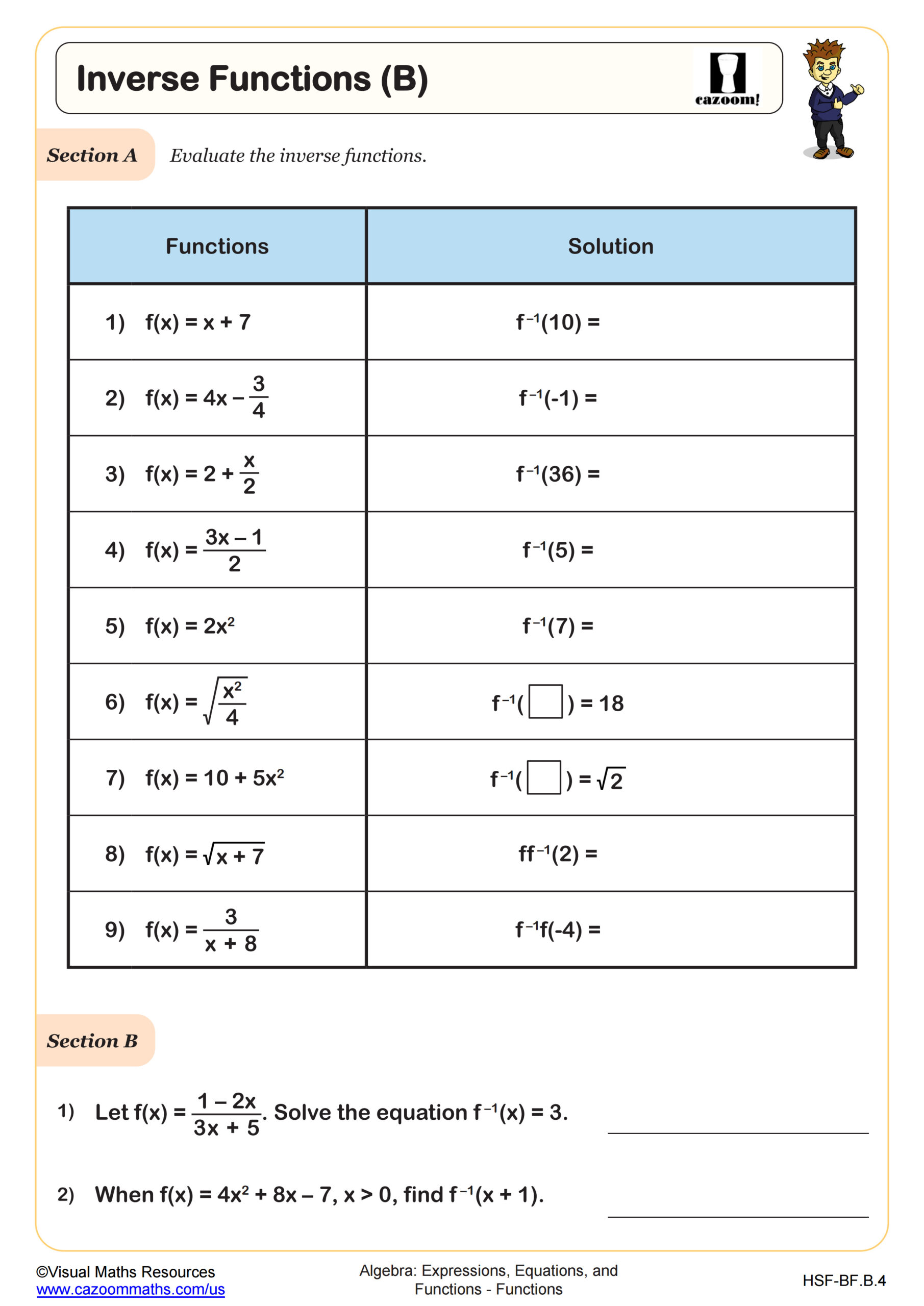 Preview of Inverse Functions (B)