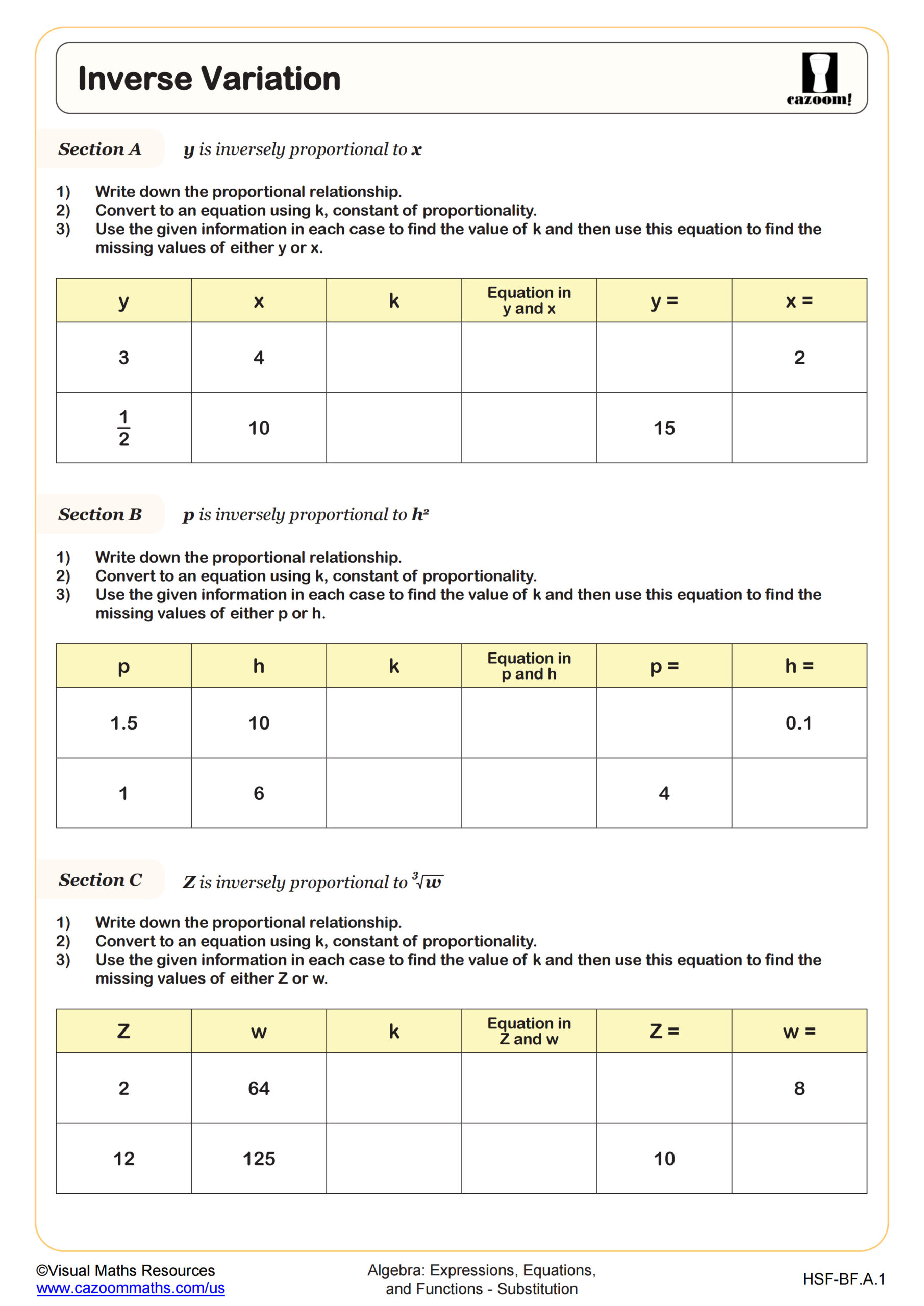 Preview of Inverse Variation