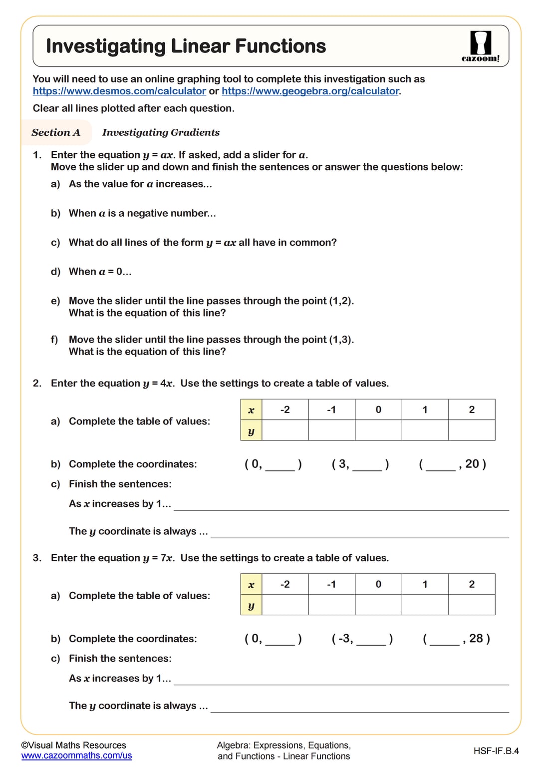 Investigating Linear Functions Worksheet | Fun and Engaging Algebra I ...