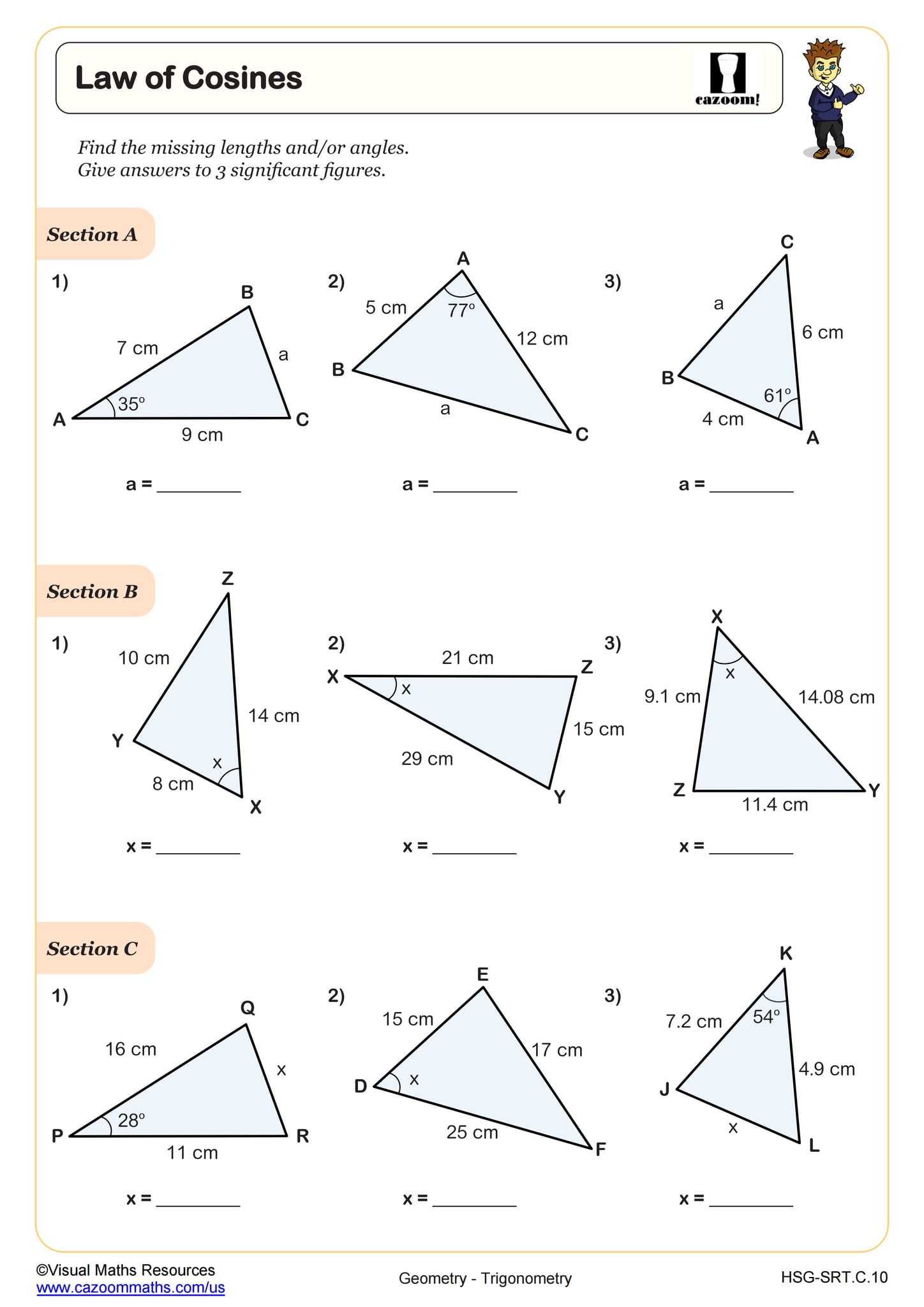Law of Cosines Worksheet | Algebra II PDF Worksheets