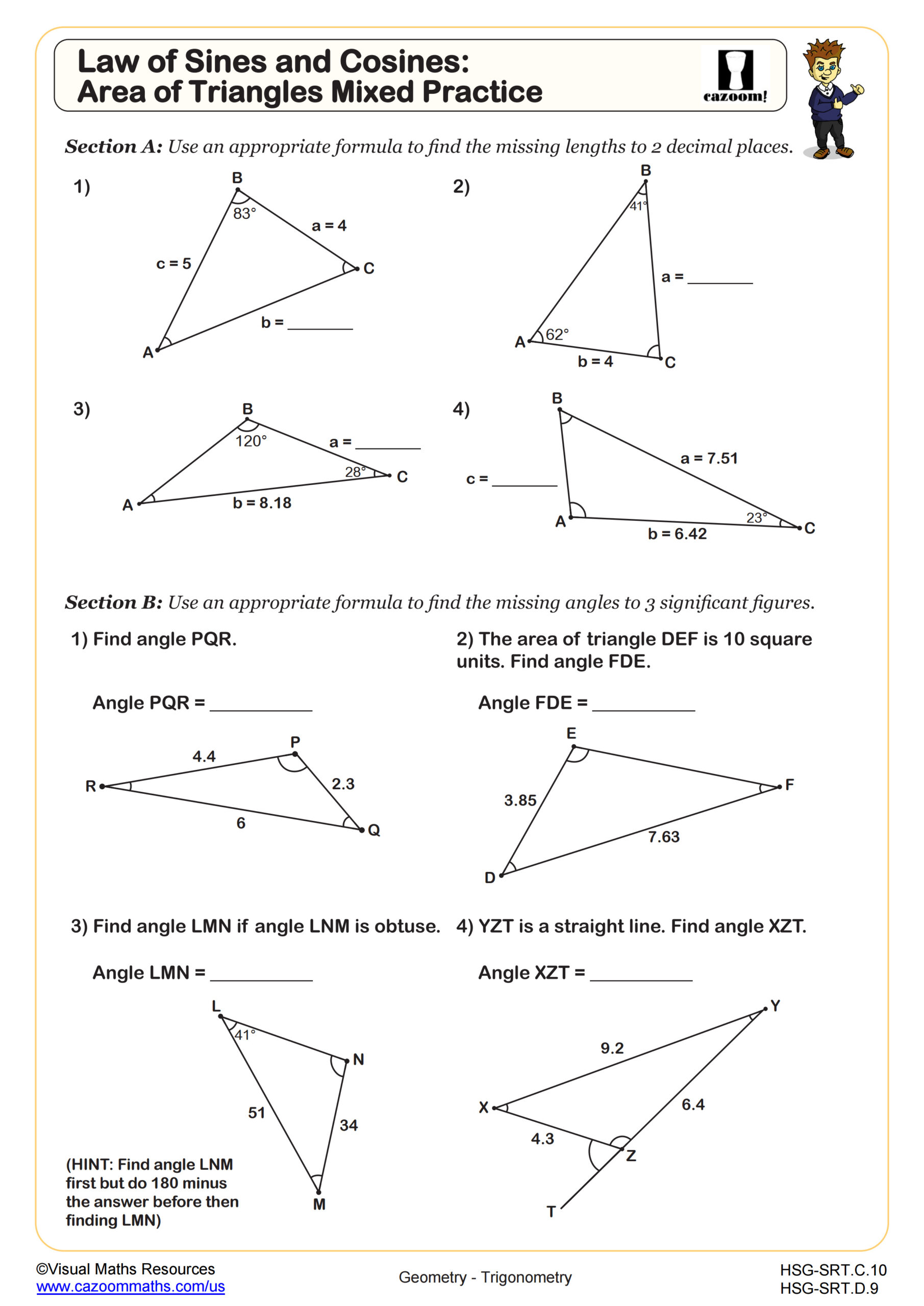 Preview of Law of Sines and Cosines; Area of Triangles Mixed Practice