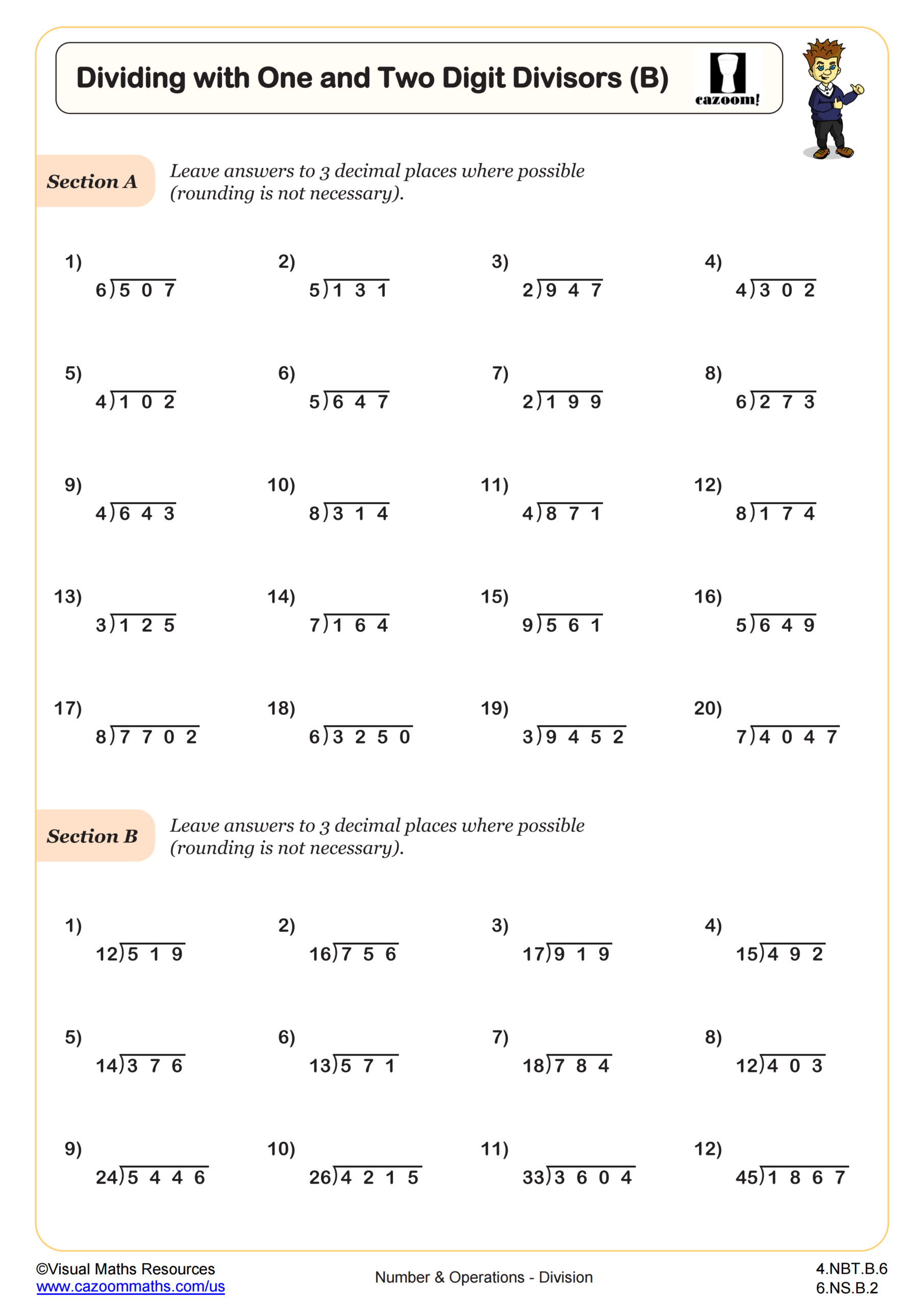 Preview of Dividing with One and Two Digit Divisors (B)
