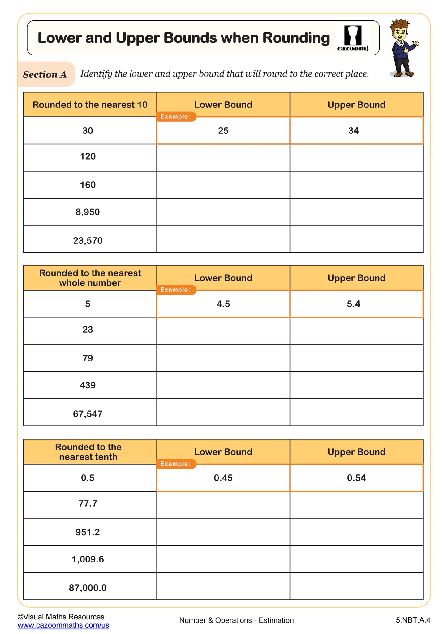 Lower and Upper Bounds when Rounding Worksheet | 2nd Grade PDF Worksheets
