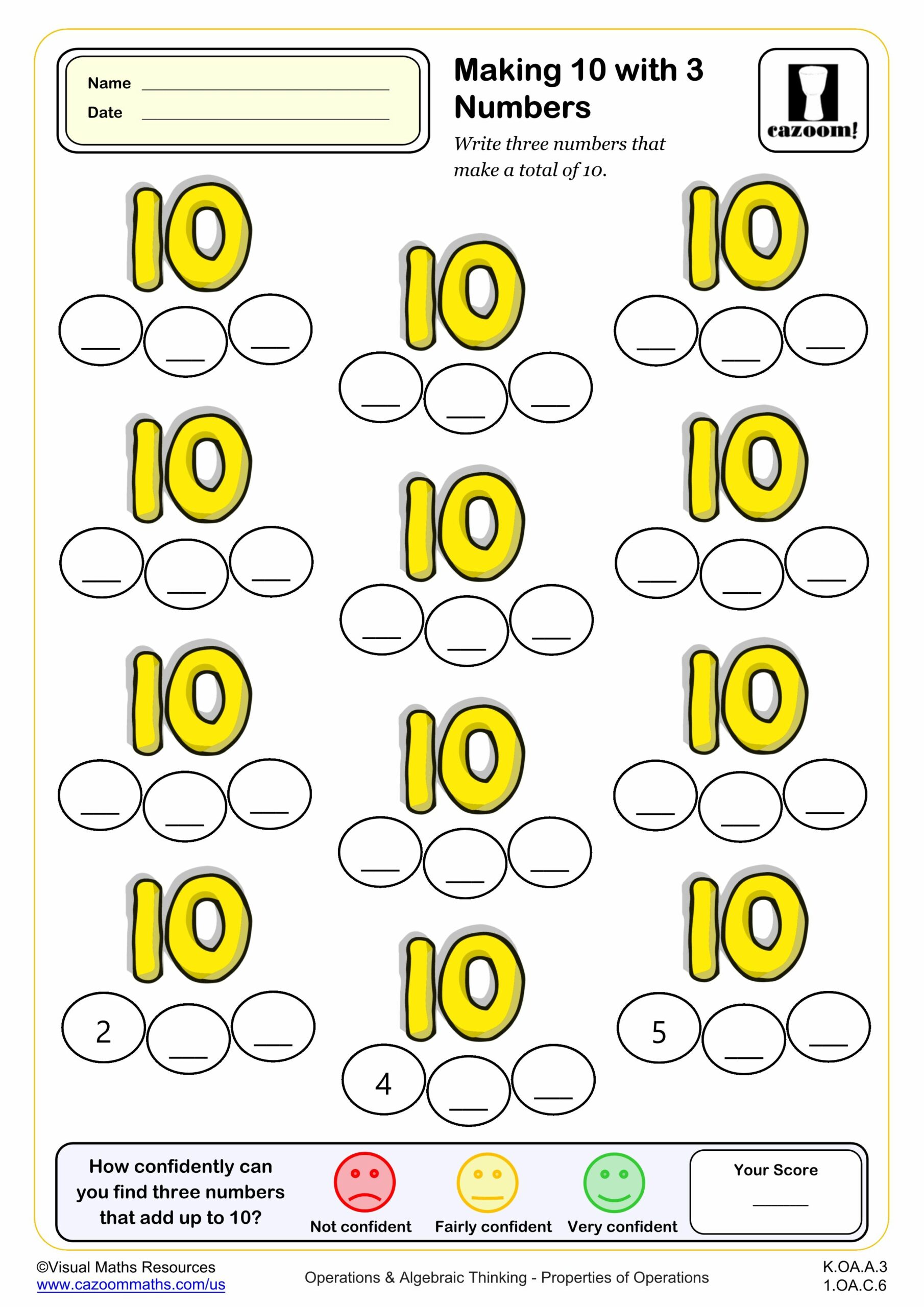 Making 10 With 3 Numbers Blanks Worksheet Scaled