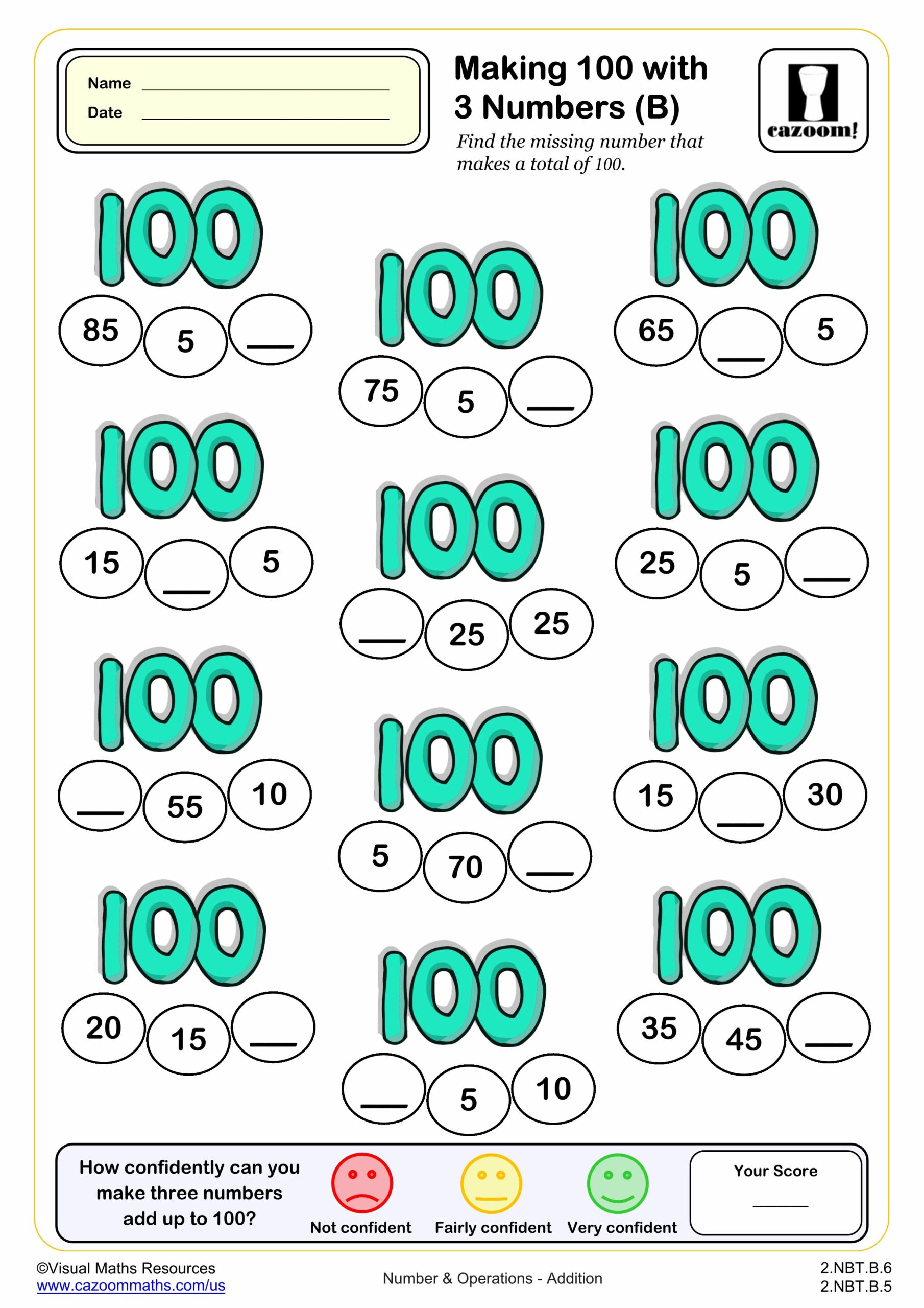 Making 100 With 3 Numbers B Worksheet Scaled